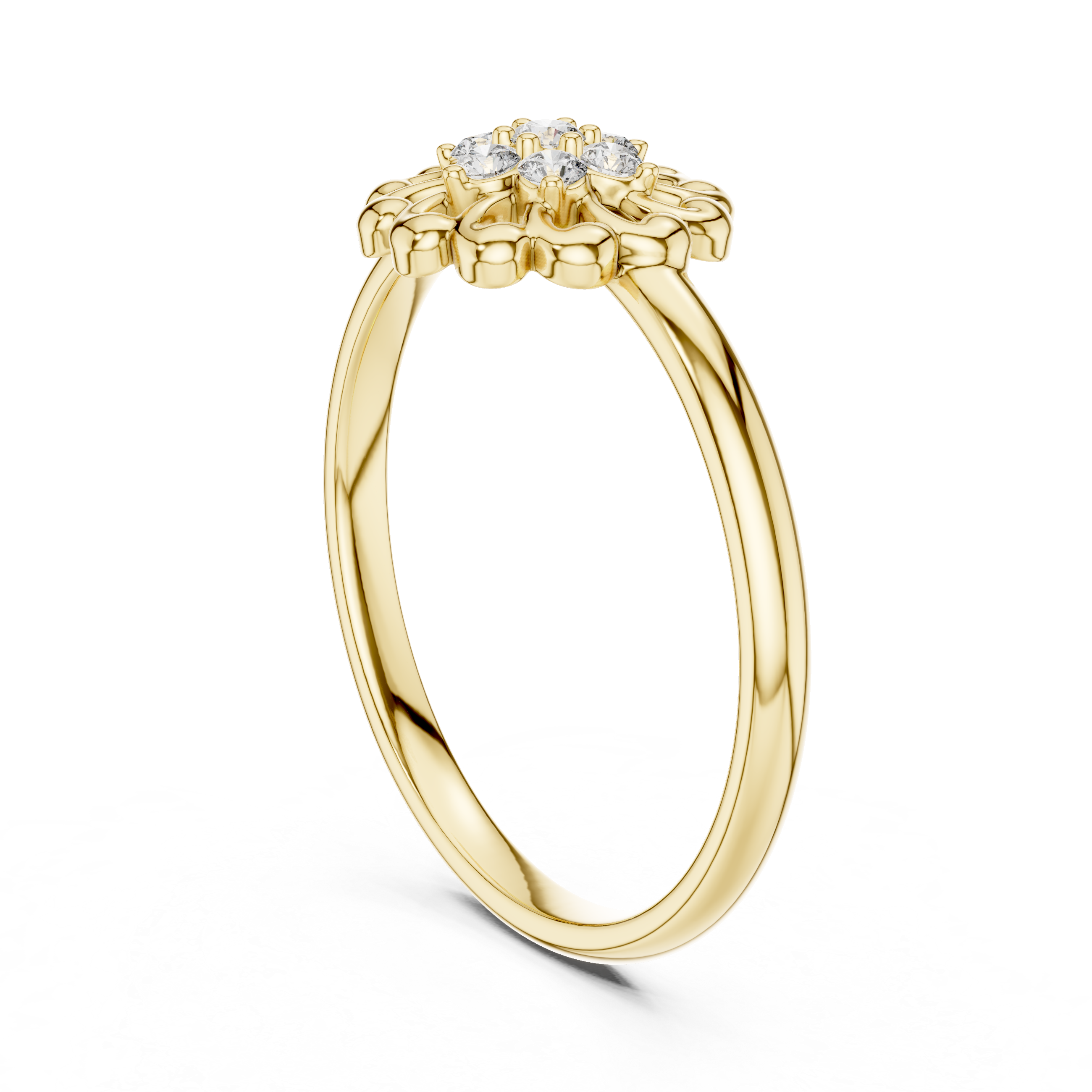 Diamond Floral Cluster Ring with Open Petal Halo – Vintage Inspired Flower Ring