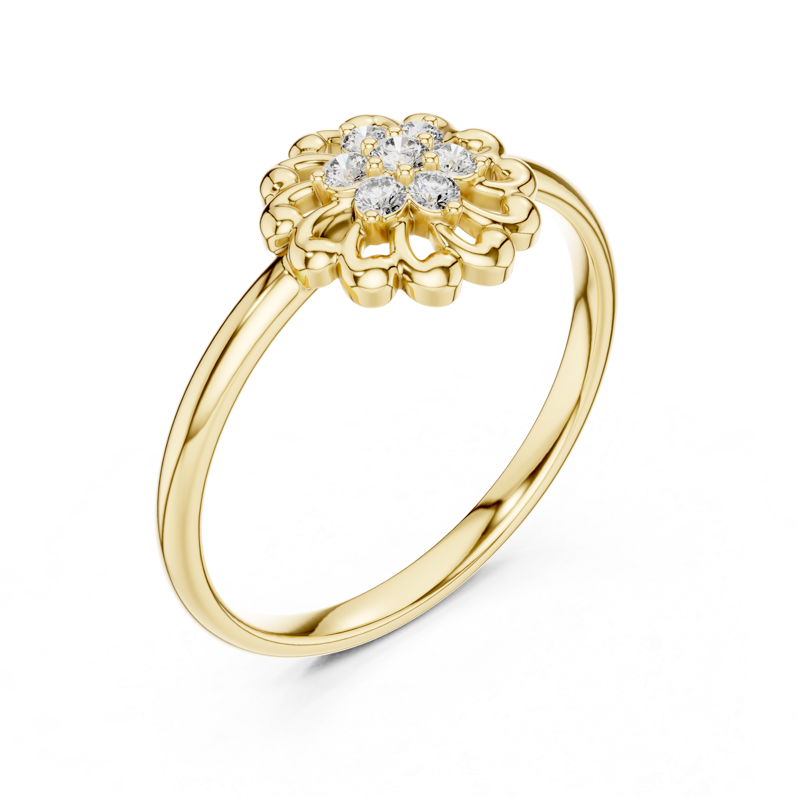 Diamond Floral Cluster Ring with Open Petal Halo – Vintage Inspired Flower Ring