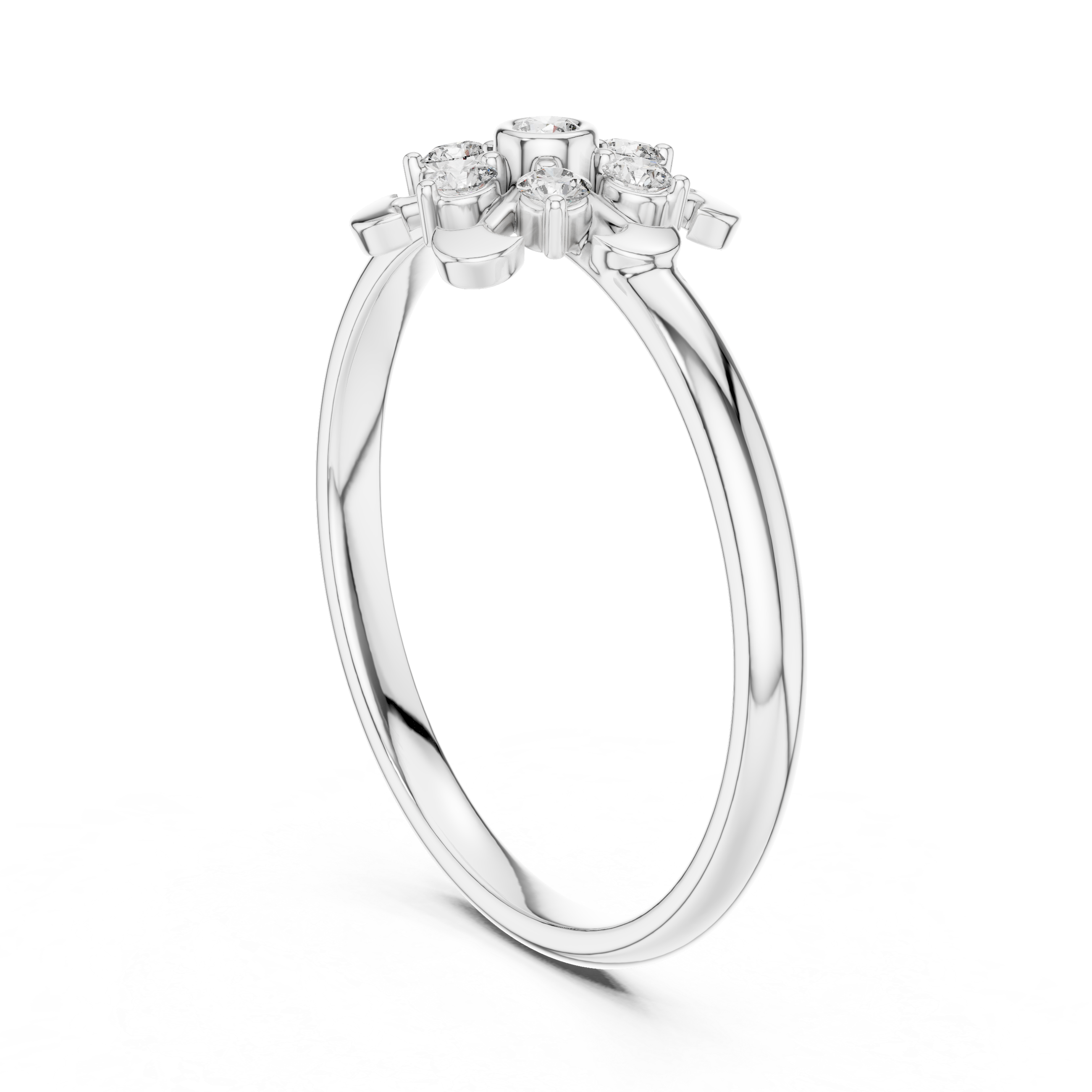 Vintage Floral Diamond Cluster Ring with Bezel Center – Art Deco Inspired Flower Ring