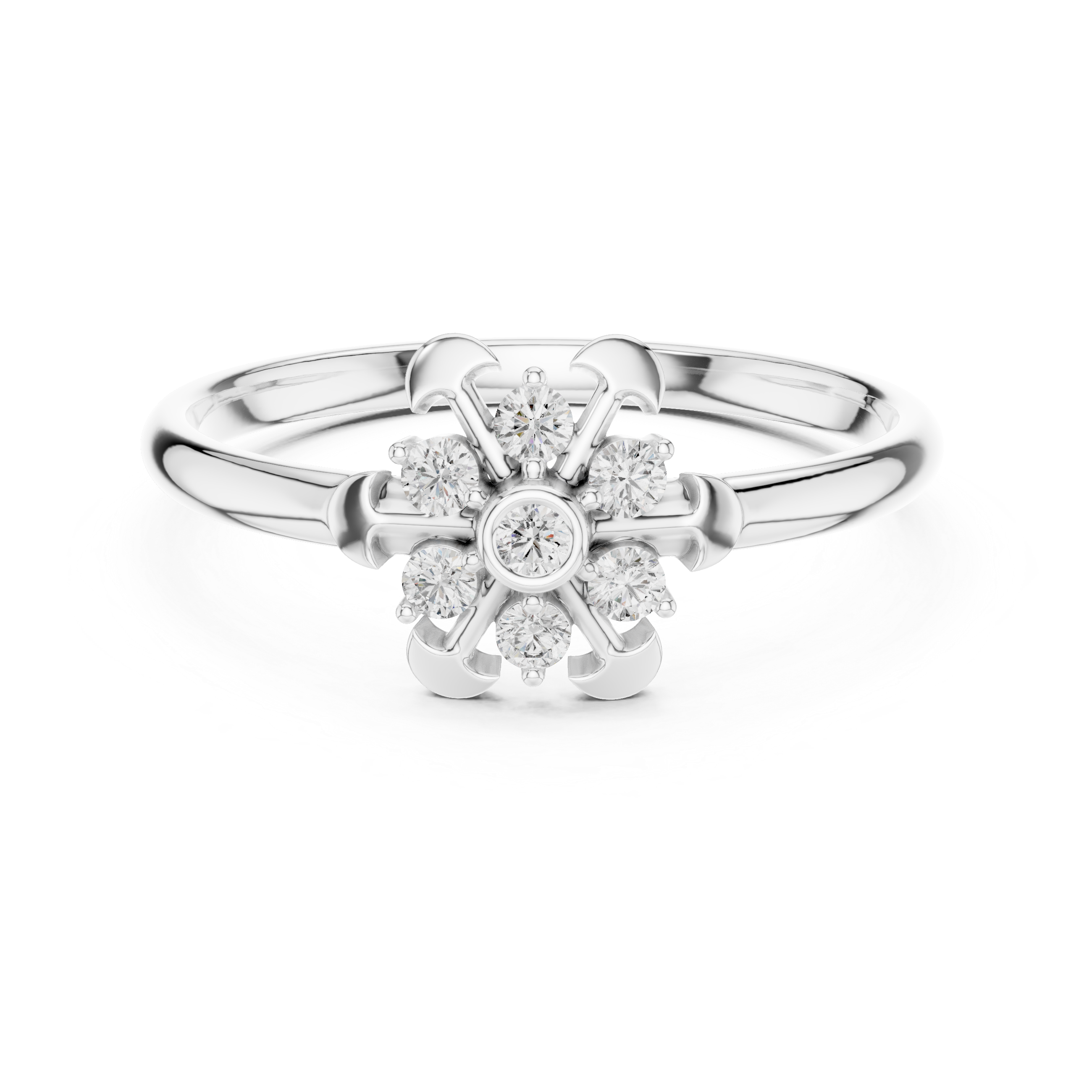 Vintage Floral Diamond Cluster Ring with Bezel Center – Art Deco Inspired Flower Ring