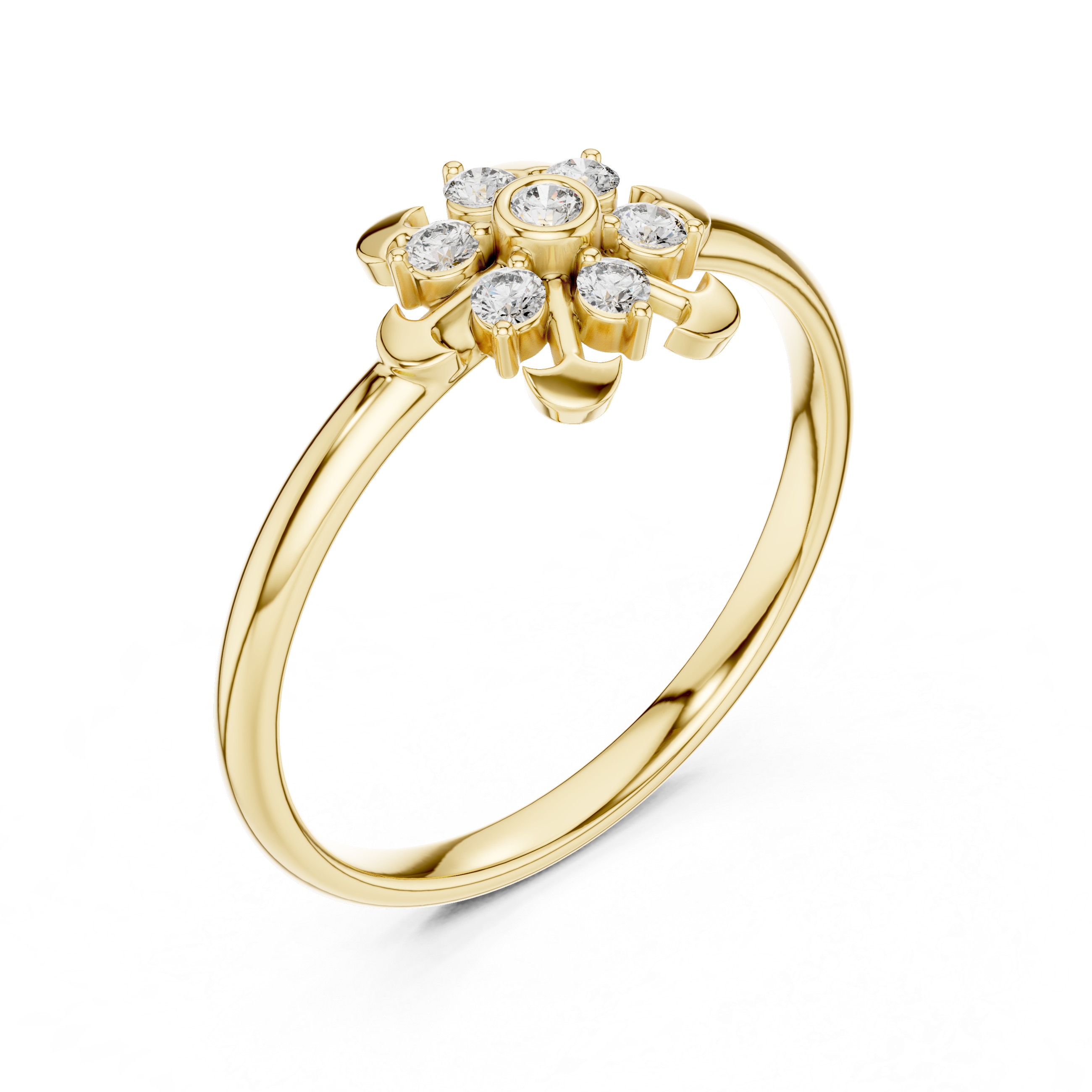 Vintage Floral Diamond Cluster Ring with Bezel Center – Art Deco Inspired Flower Ring