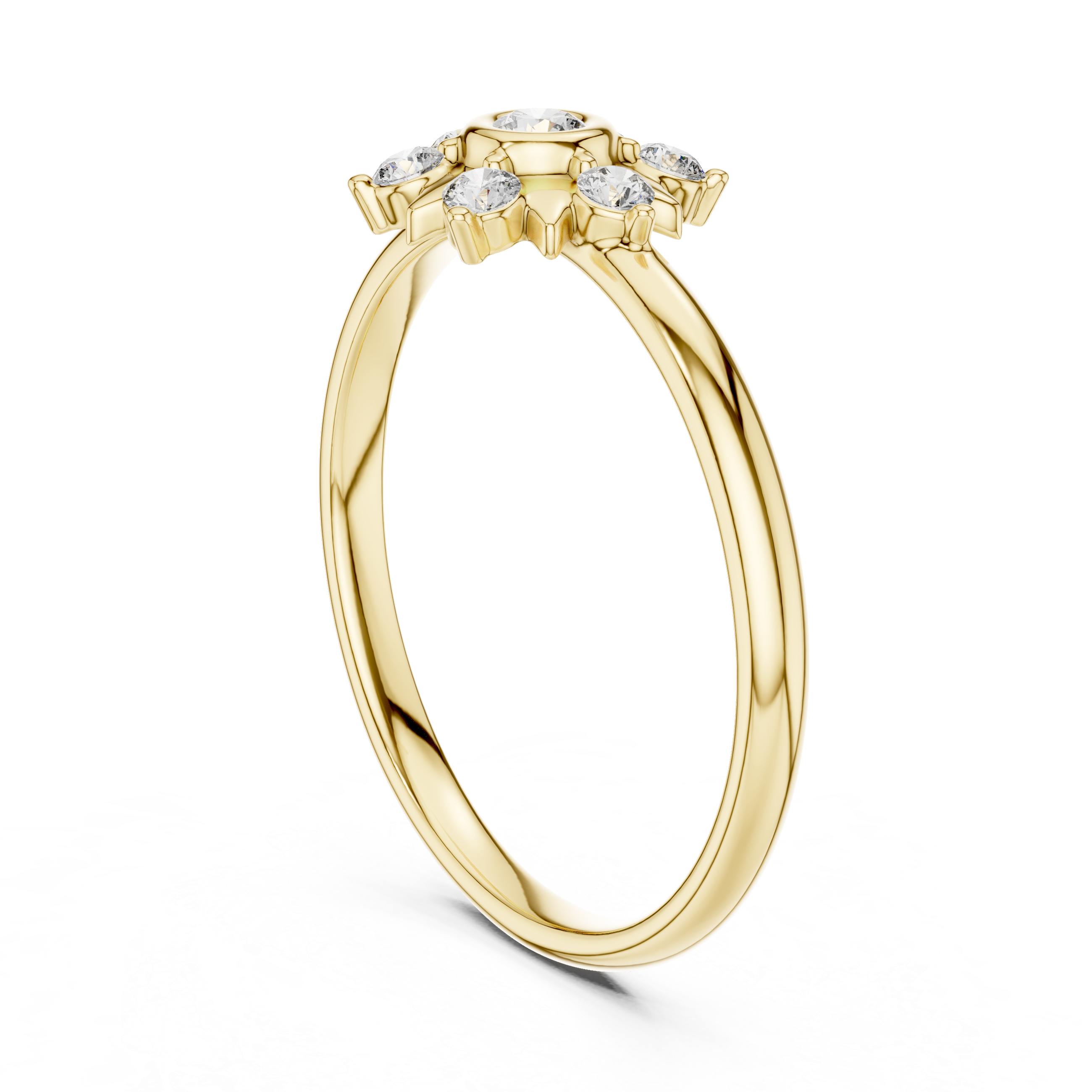 Sunburst Halo Diamond Ring – Minimal Floral Star Design
