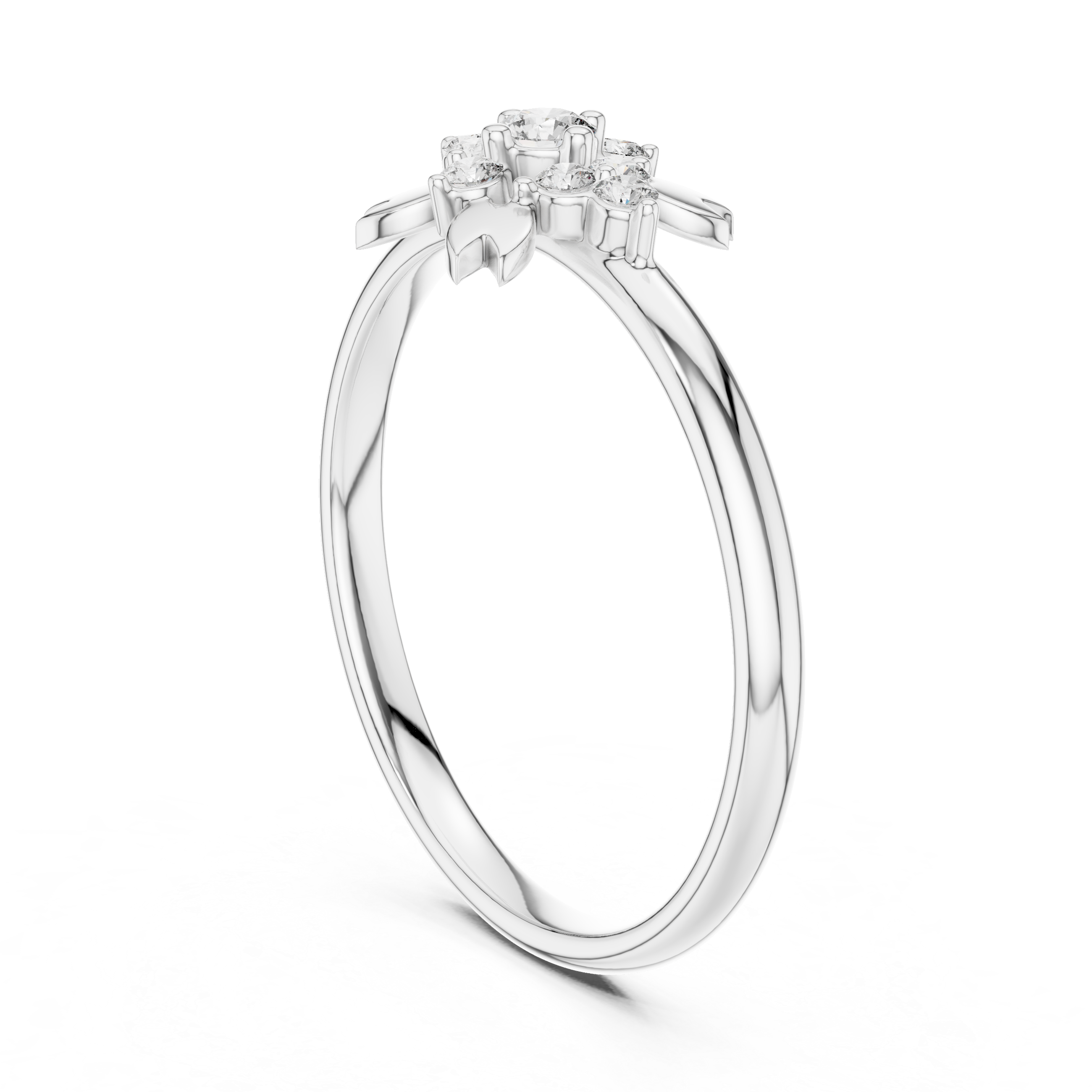 Floral Diamond Cluster Ring with Leaf Accents – Nature Inspired Elegance
