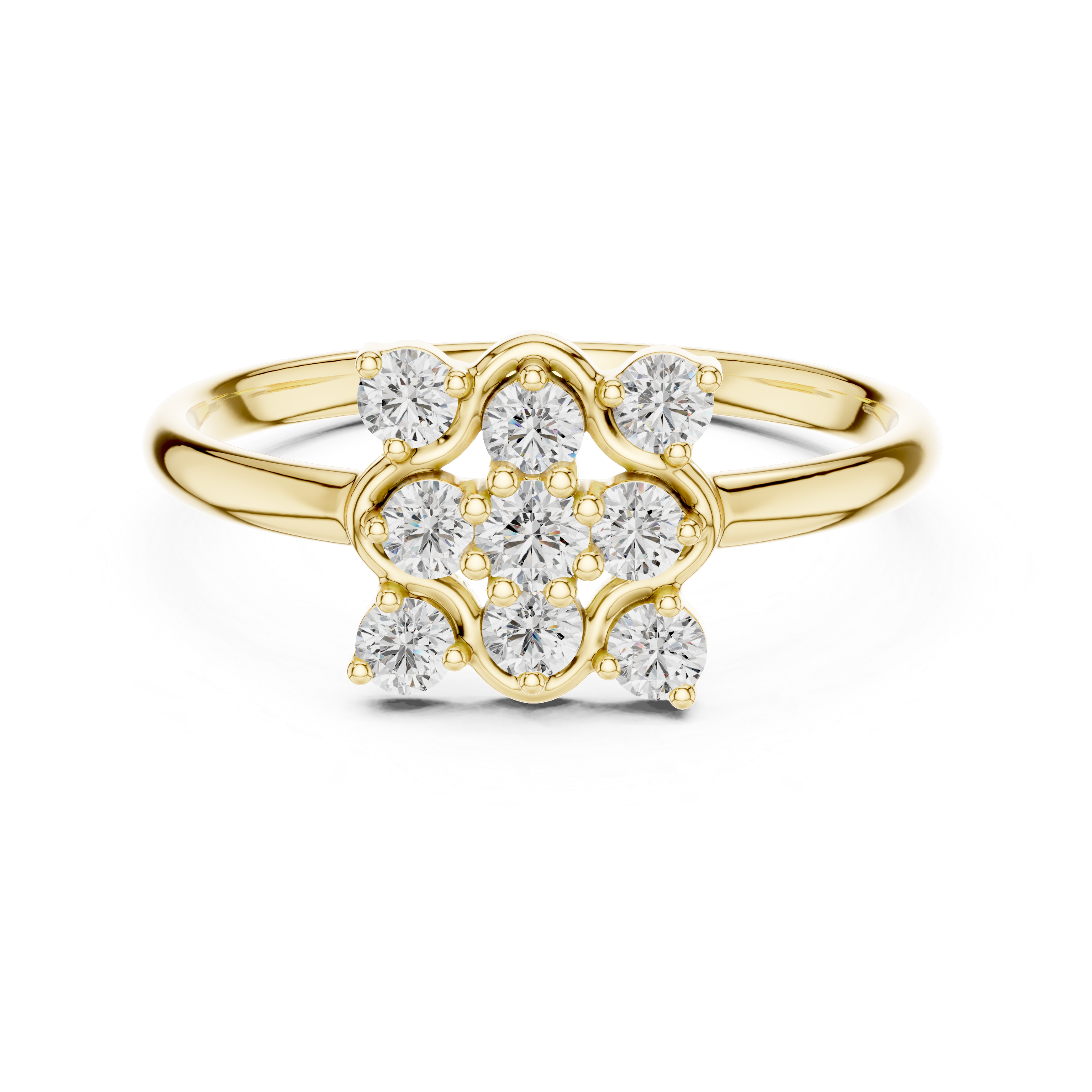 Floral Diamond Cluster Ring with Multi-Stone Halo Design