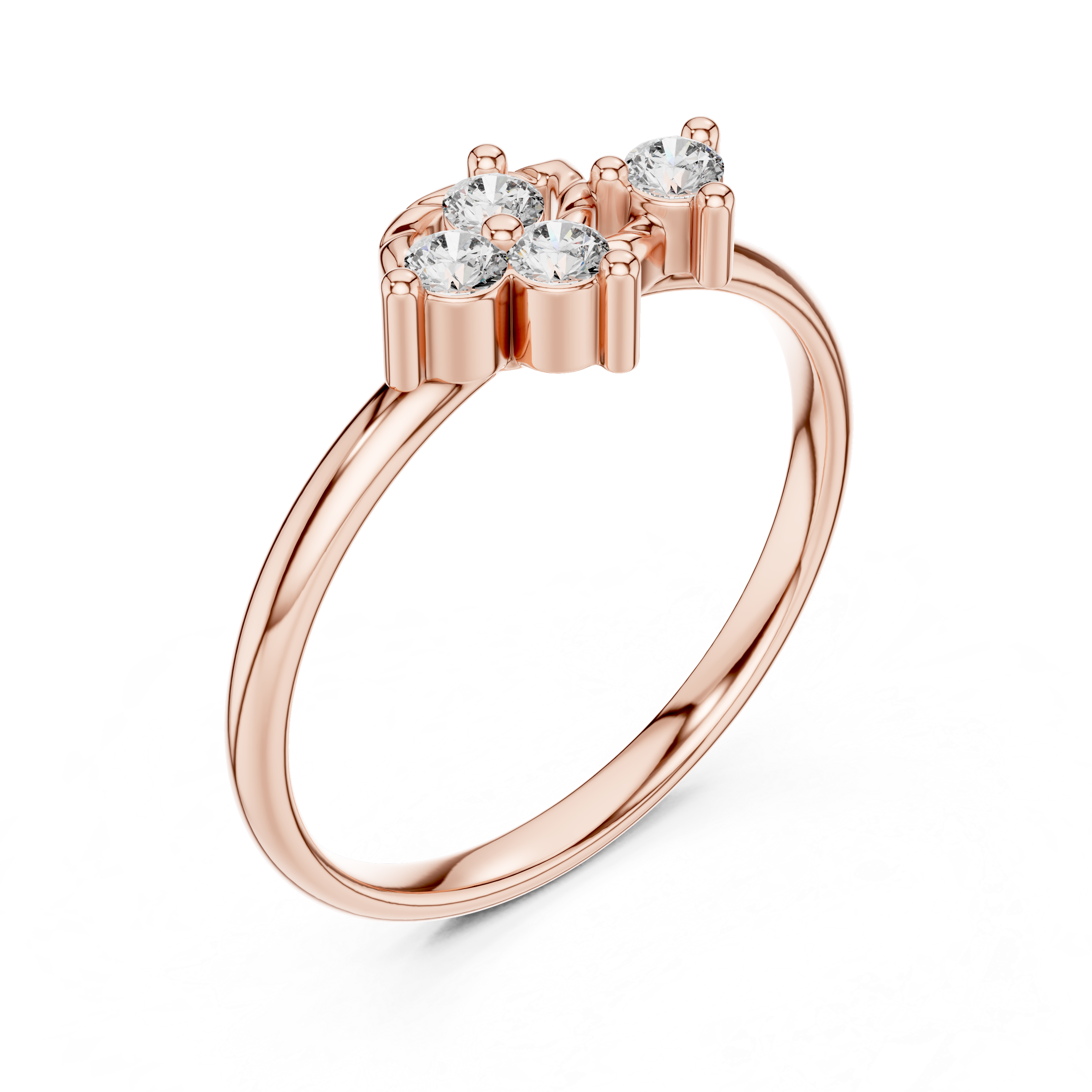 Leaf Motif Diamond Cluster Ring