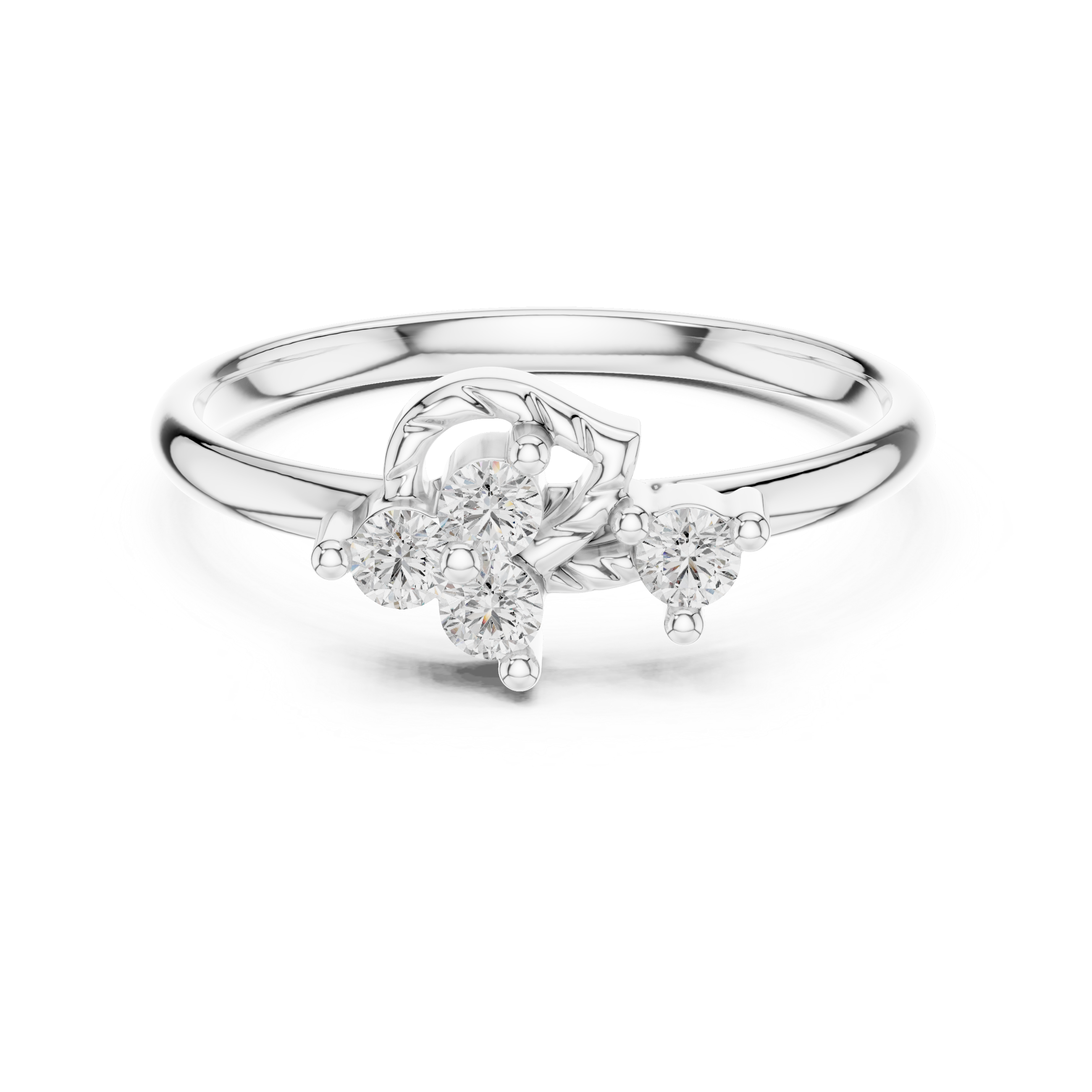 Leaf Motif Diamond Cluster Ring