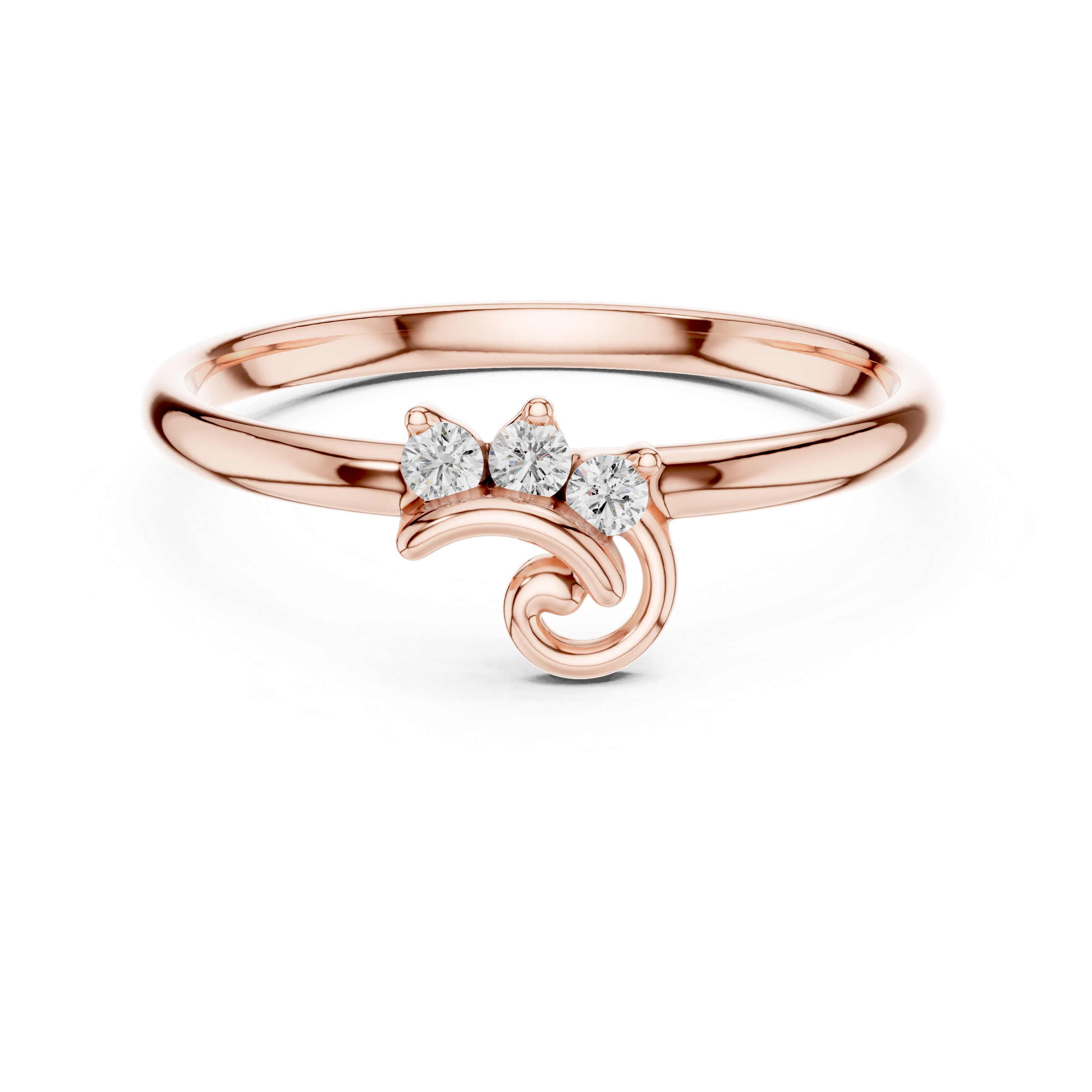 Triple Stone Swirl Accent Diamond Ring