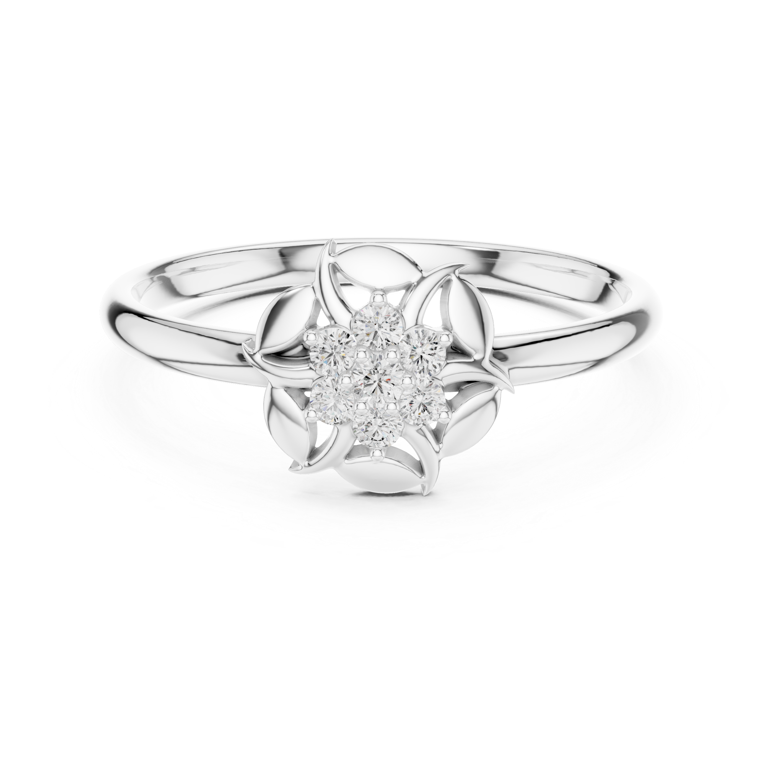 Floral Diamond Cluster Ring – Leaf Petal Gold Design with 7 Stones