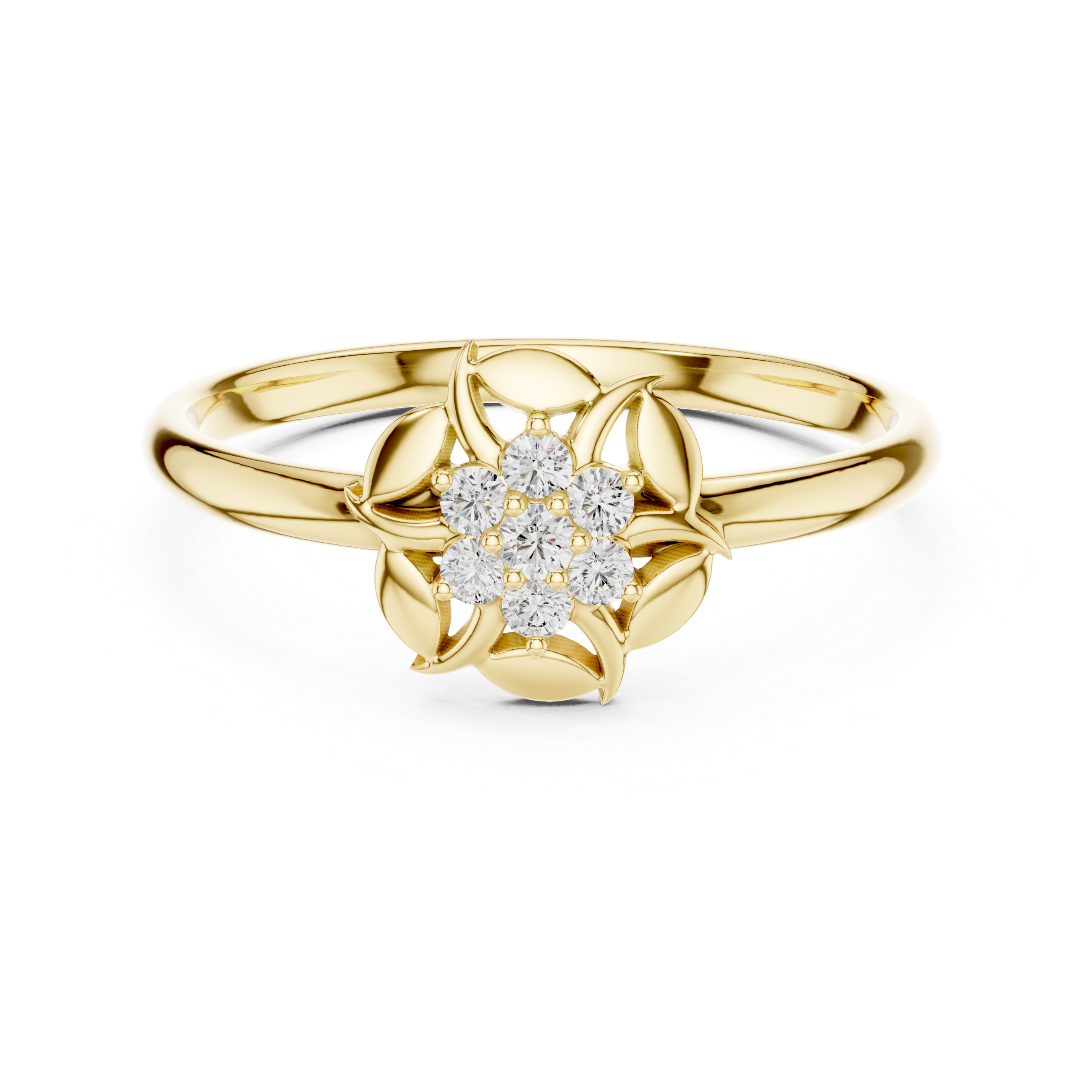 Floral Diamond Cluster Ring – Leaf Petal Gold Design with 7 Stones