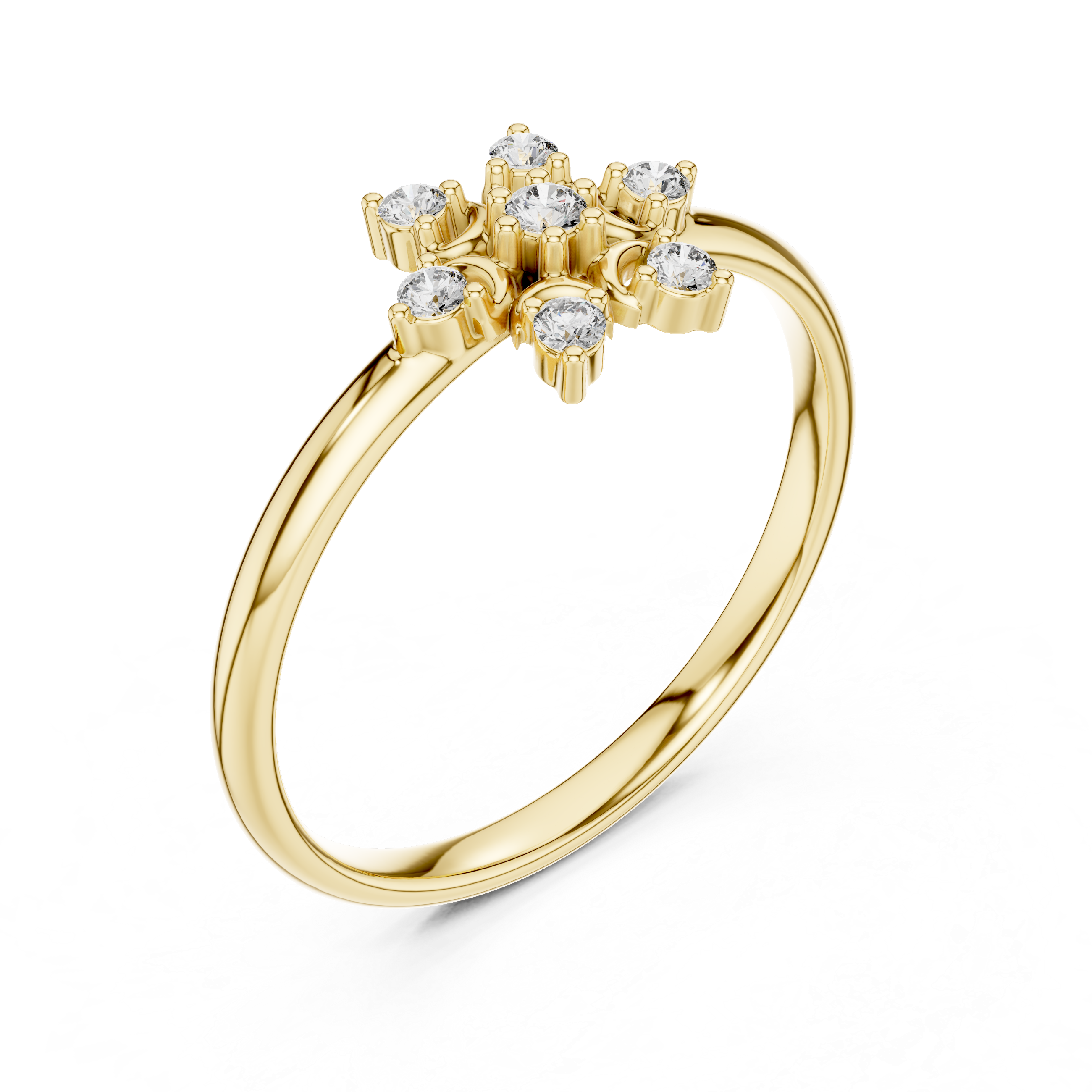 Minimal Floral Diamond Ring – Elegant 7 Stone Gold Cluster Design
