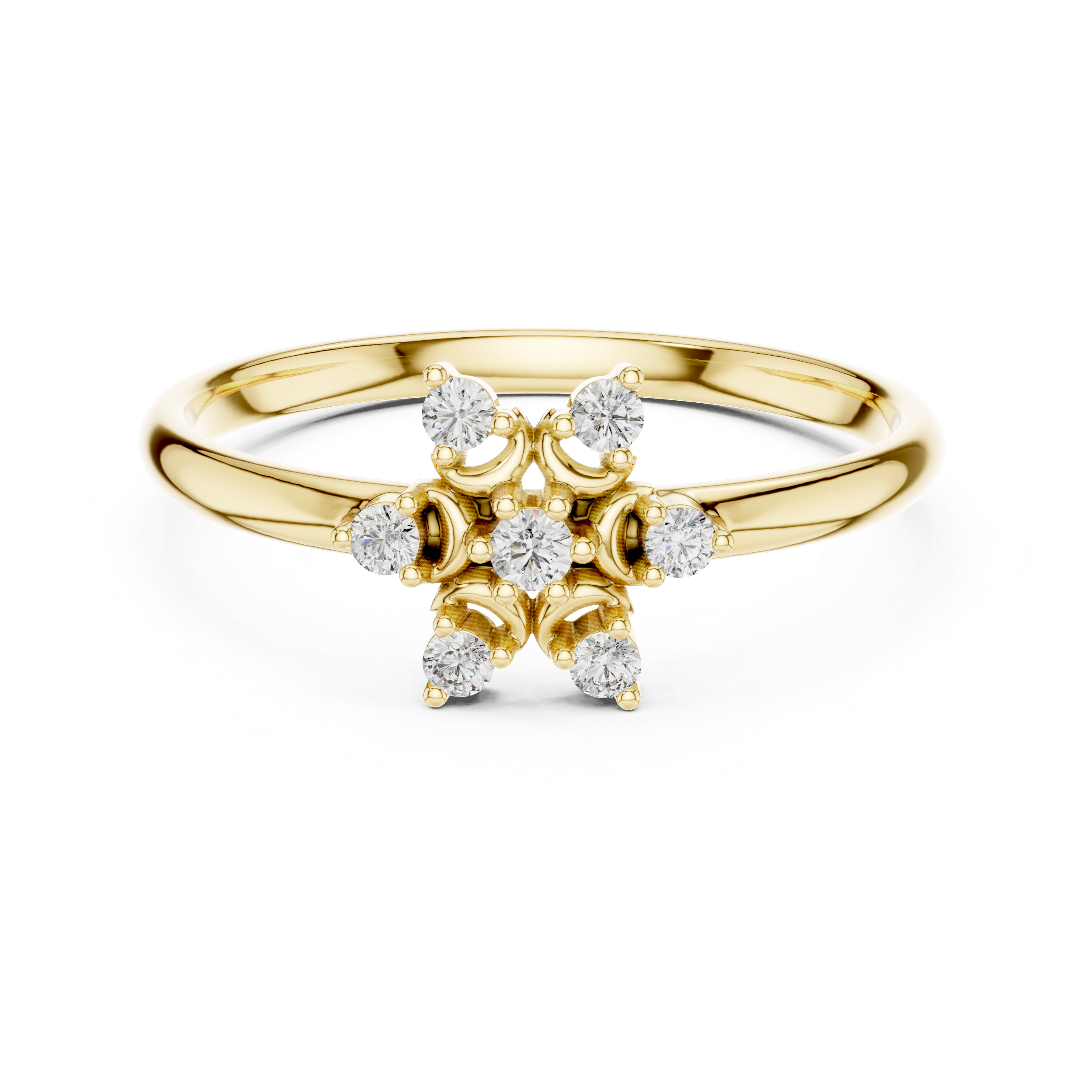 Minimal Floral Diamond Ring – Elegant 7 Stone Gold Cluster Design