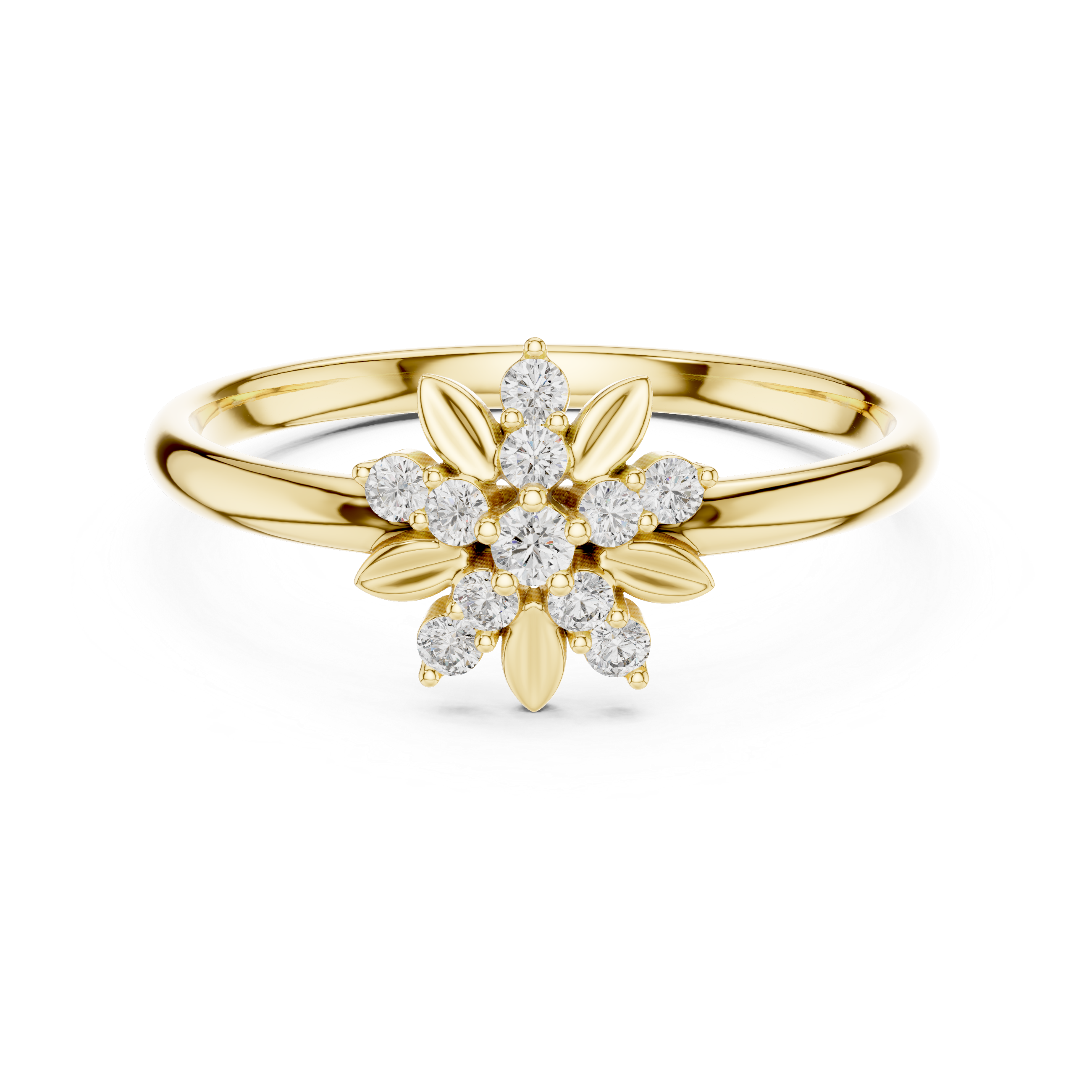 Floral Cluster Diamond Ring – Elegant Petal Star Gold Design