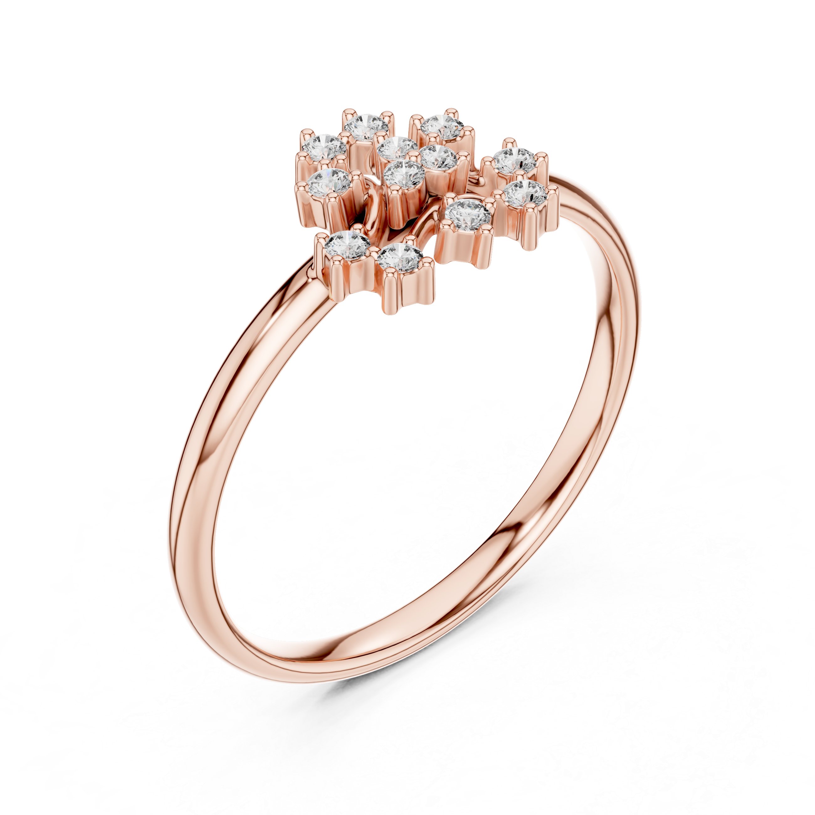 Elegant Crown-Inspired Diamond Ring – Minimal Floral Cluster Gold Band