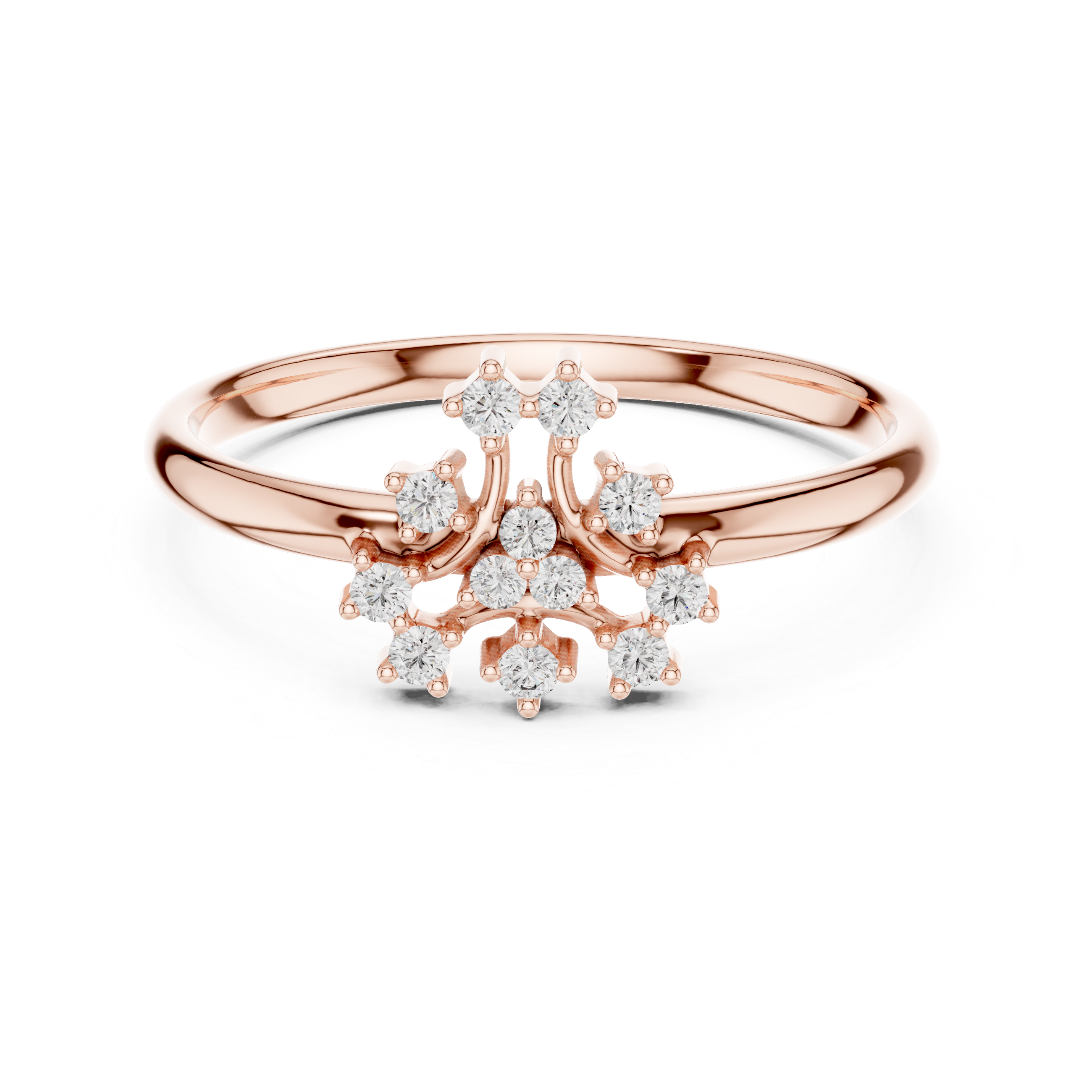 Elegant Crown-Inspired Diamond Ring – Minimal Floral Cluster Gold Band