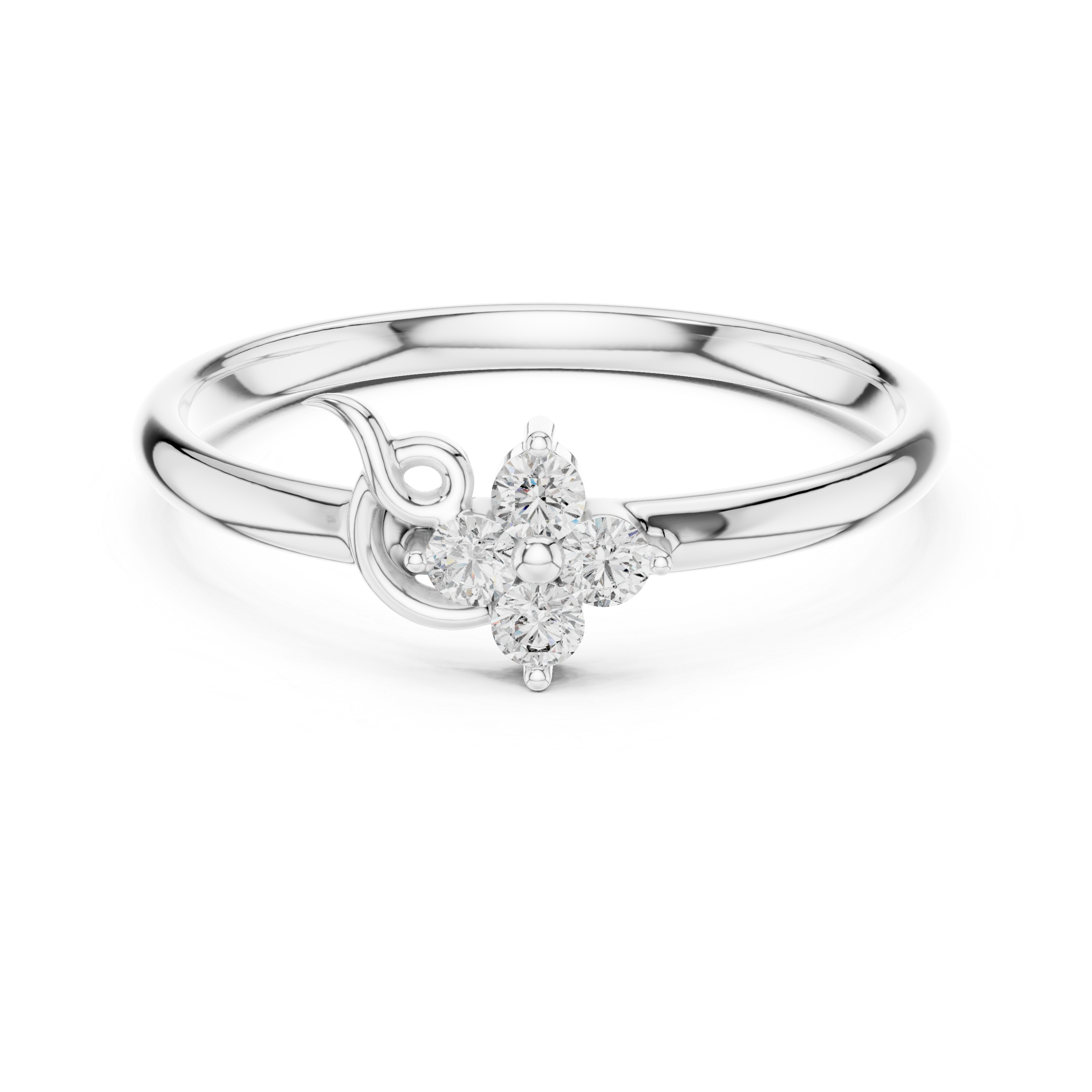 Floral Four Diamond Swirl Ring