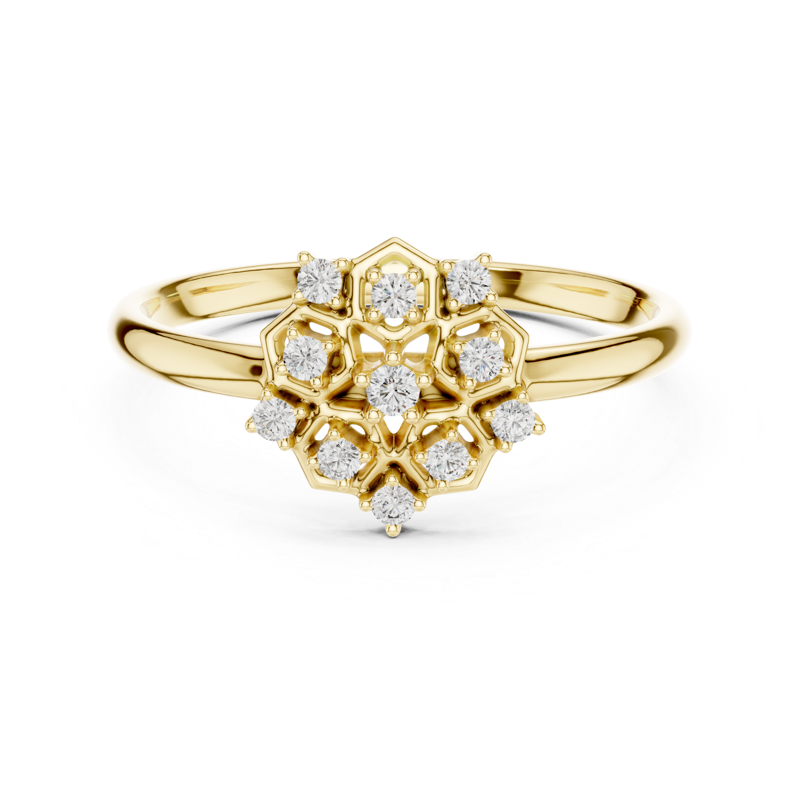 Geometric Floral Cluster Diamond Ring