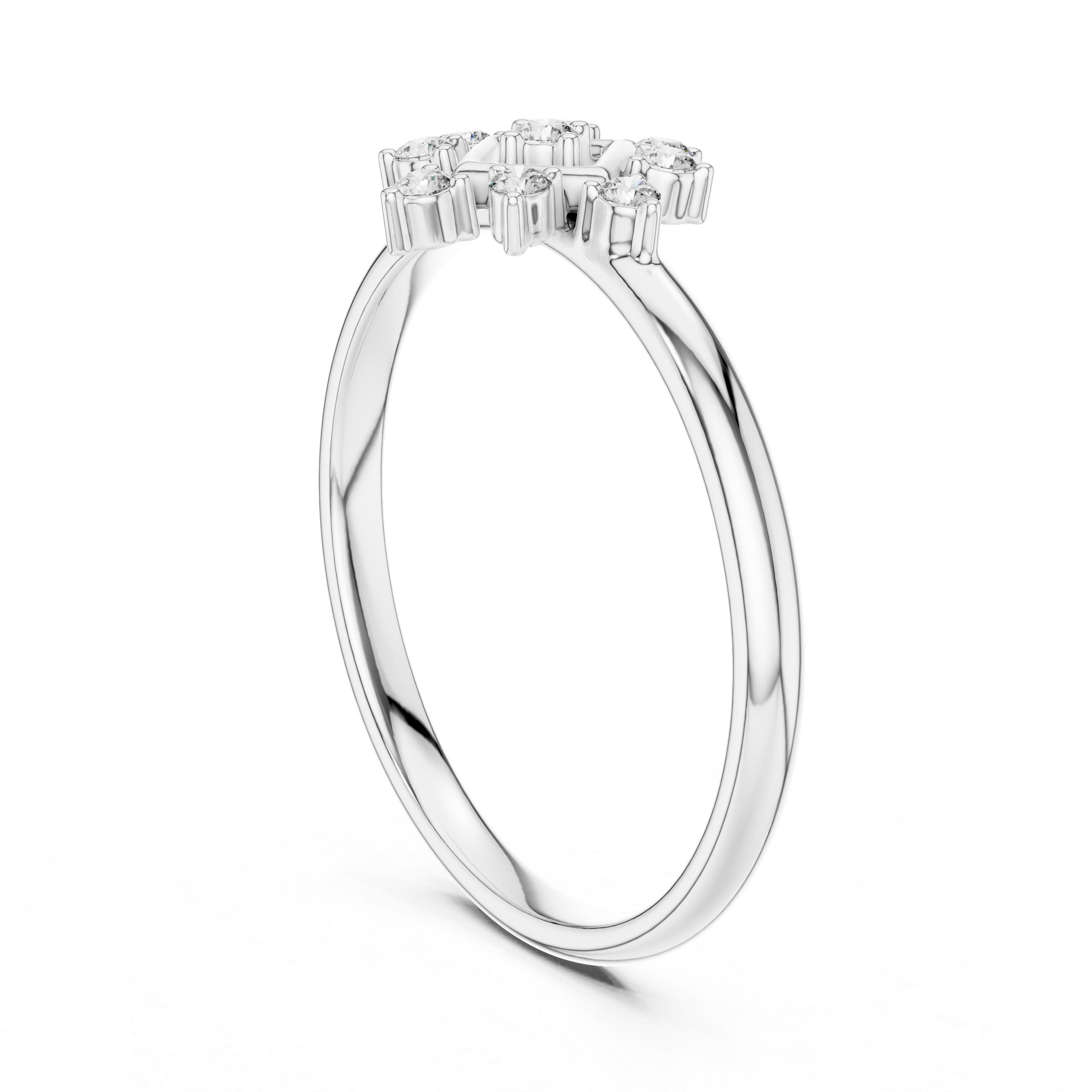 Geometric Diamond Halo Ring – Square Frame Floral Cluster