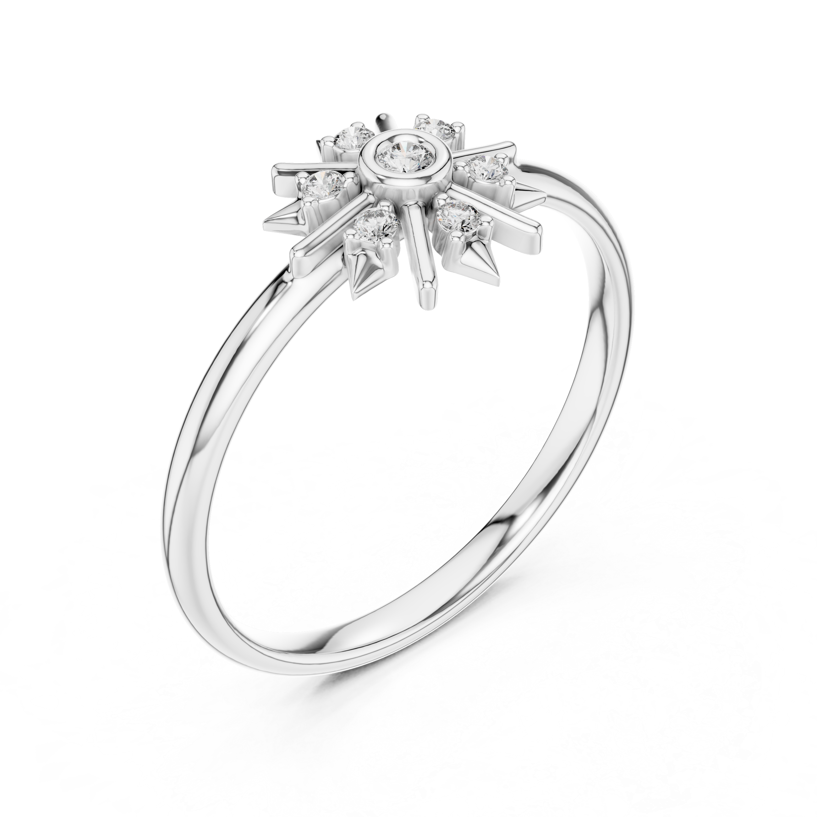 Starburst Diamond Cluster Ring – Geometric Floral Design