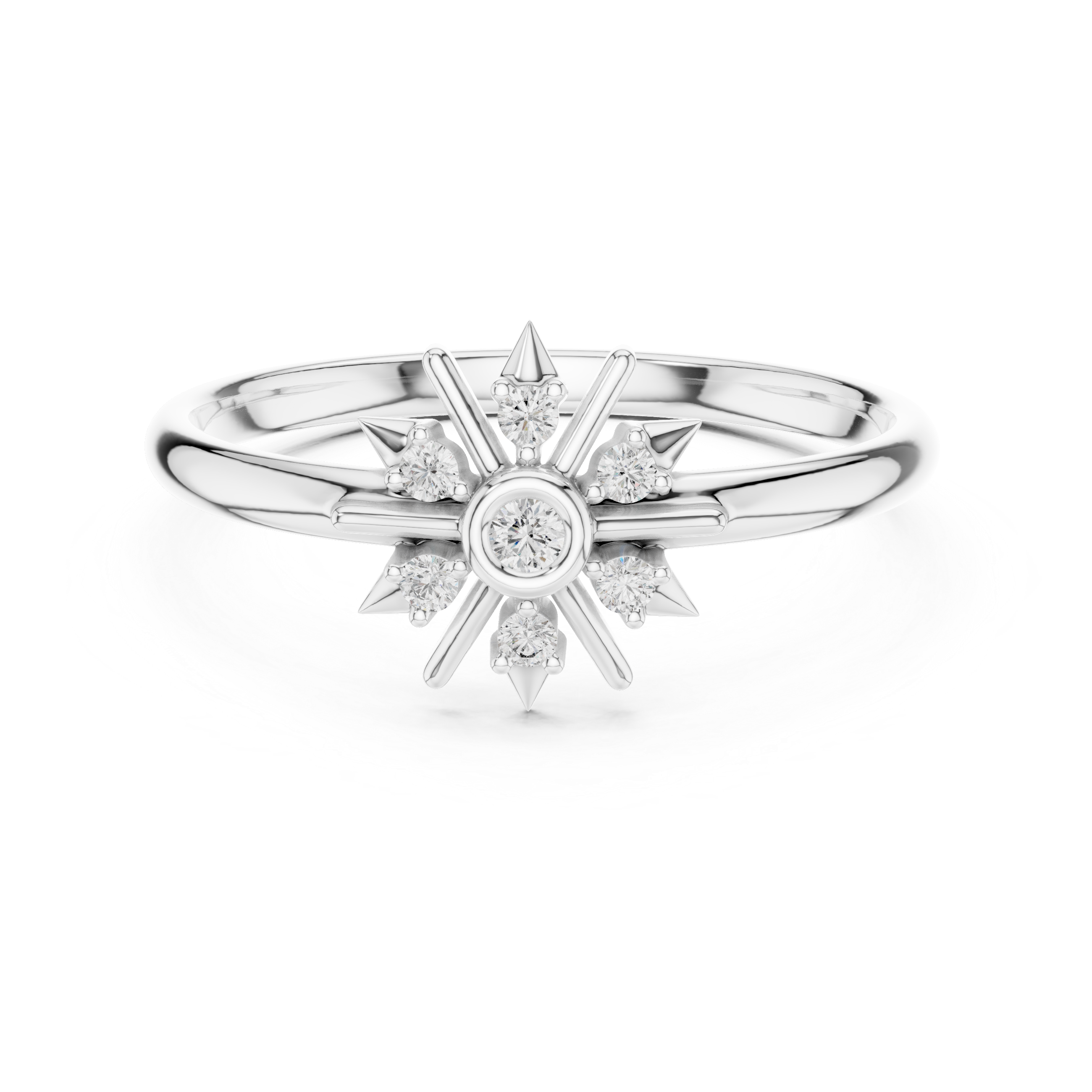 Starburst Diamond Cluster Ring – Geometric Floral Design