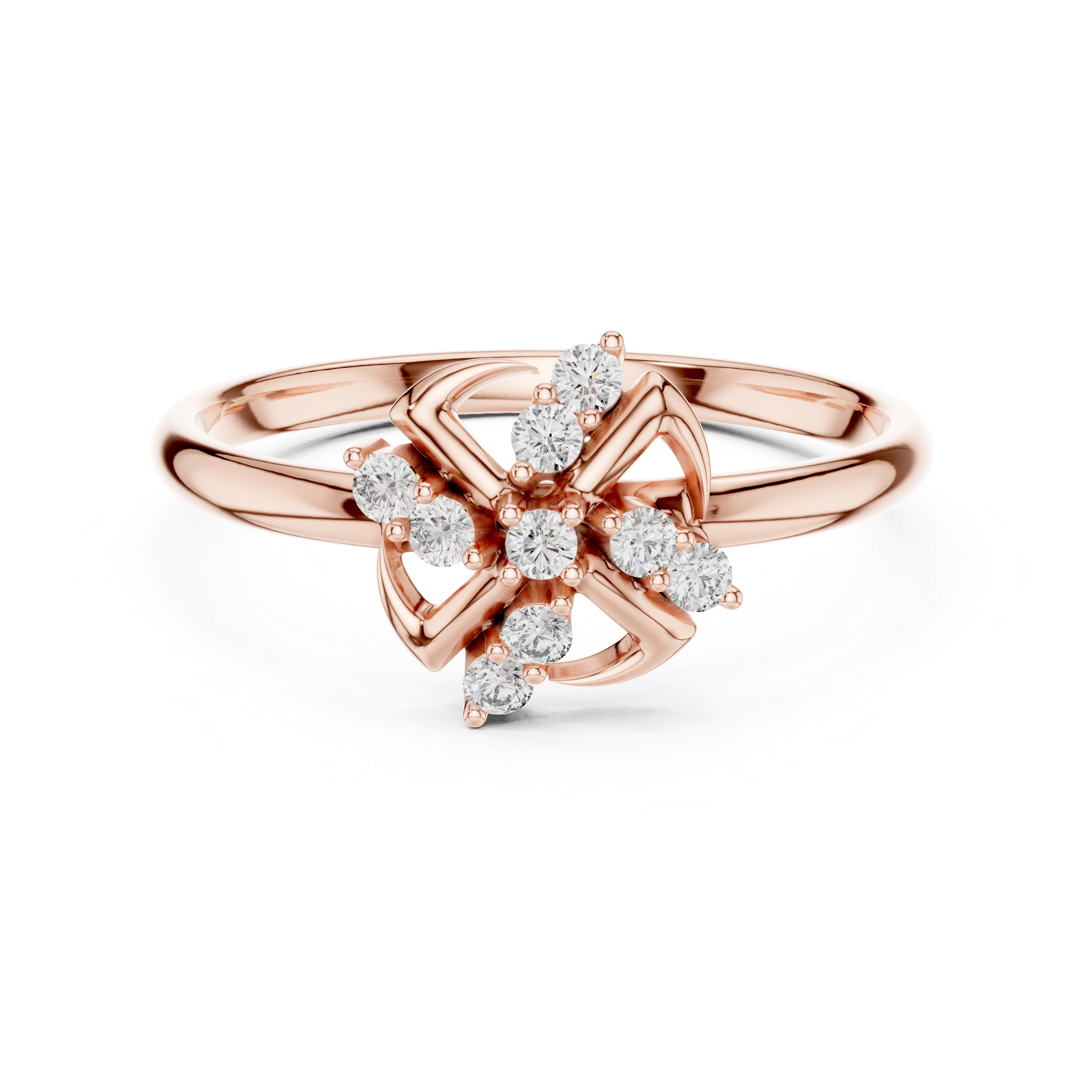 Swirl Cross Diamond Cluster Ring – Modern Floral Twist Design
