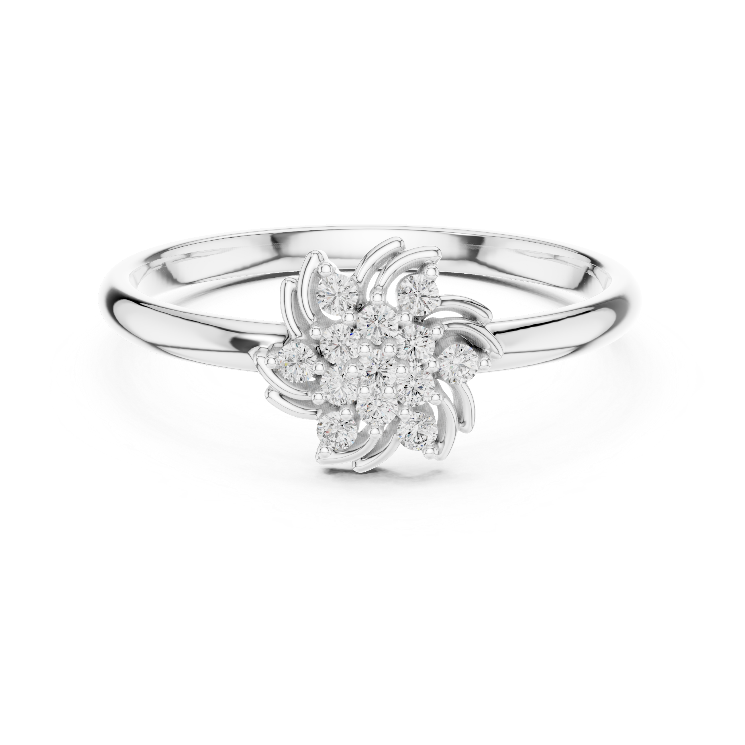 Twisted Floral Diamond Cluster Ring – Swirl Petal Design