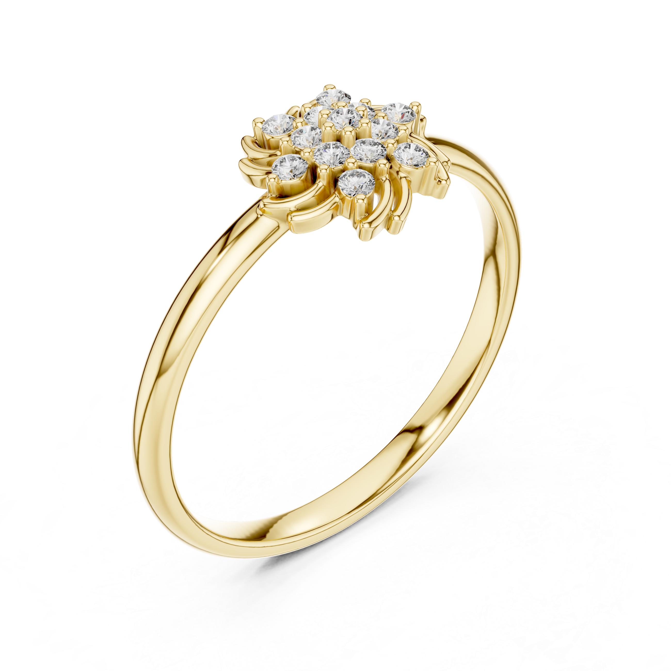 Twisted Floral Diamond Cluster Ring – Swirl Petal Design