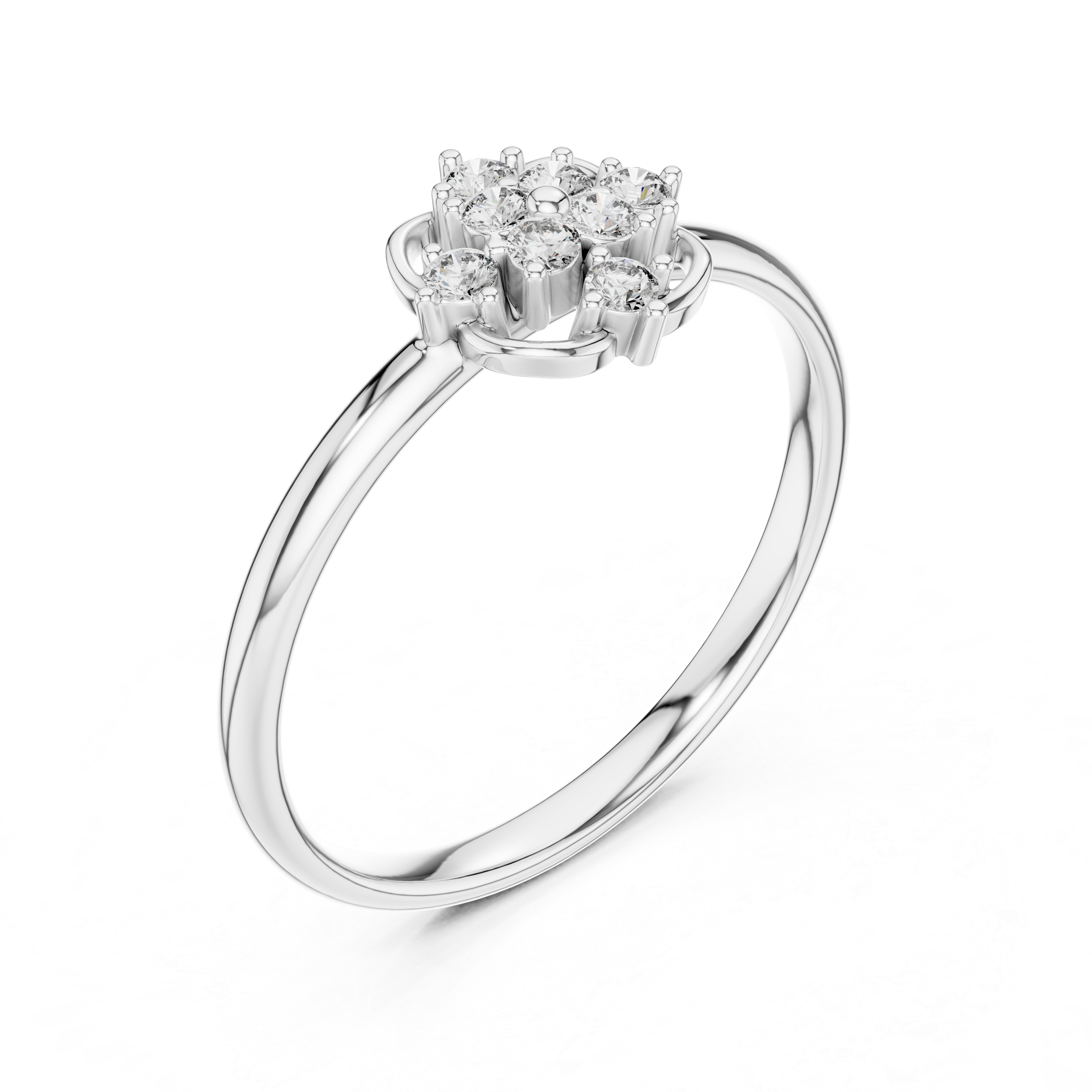 Classic Floral Diamond Cluster Ring – Open Petal Halo Design