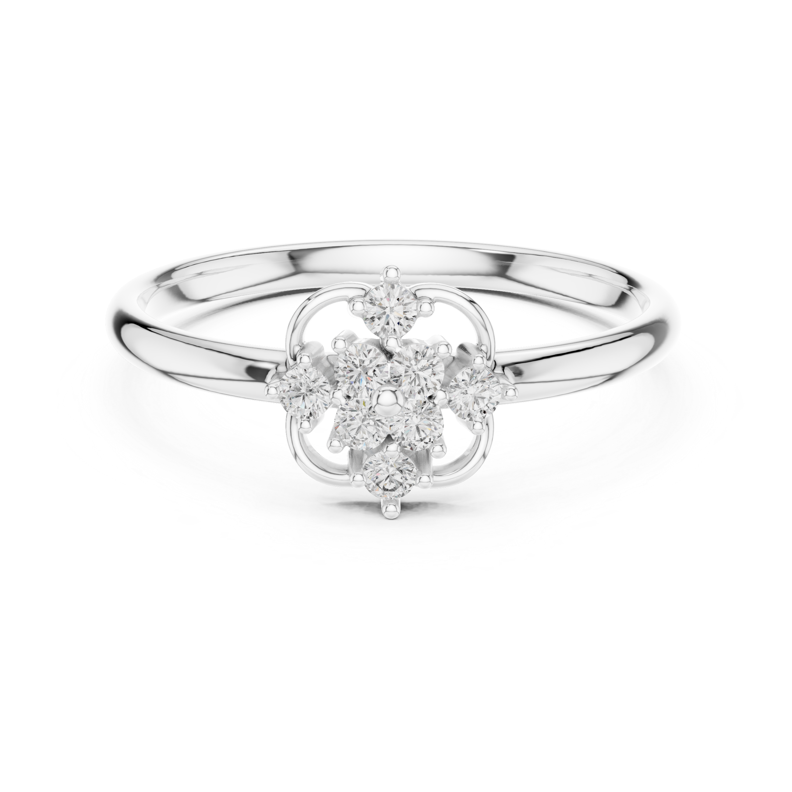 Classic Floral Diamond Cluster Ring – Open Petal Halo Design