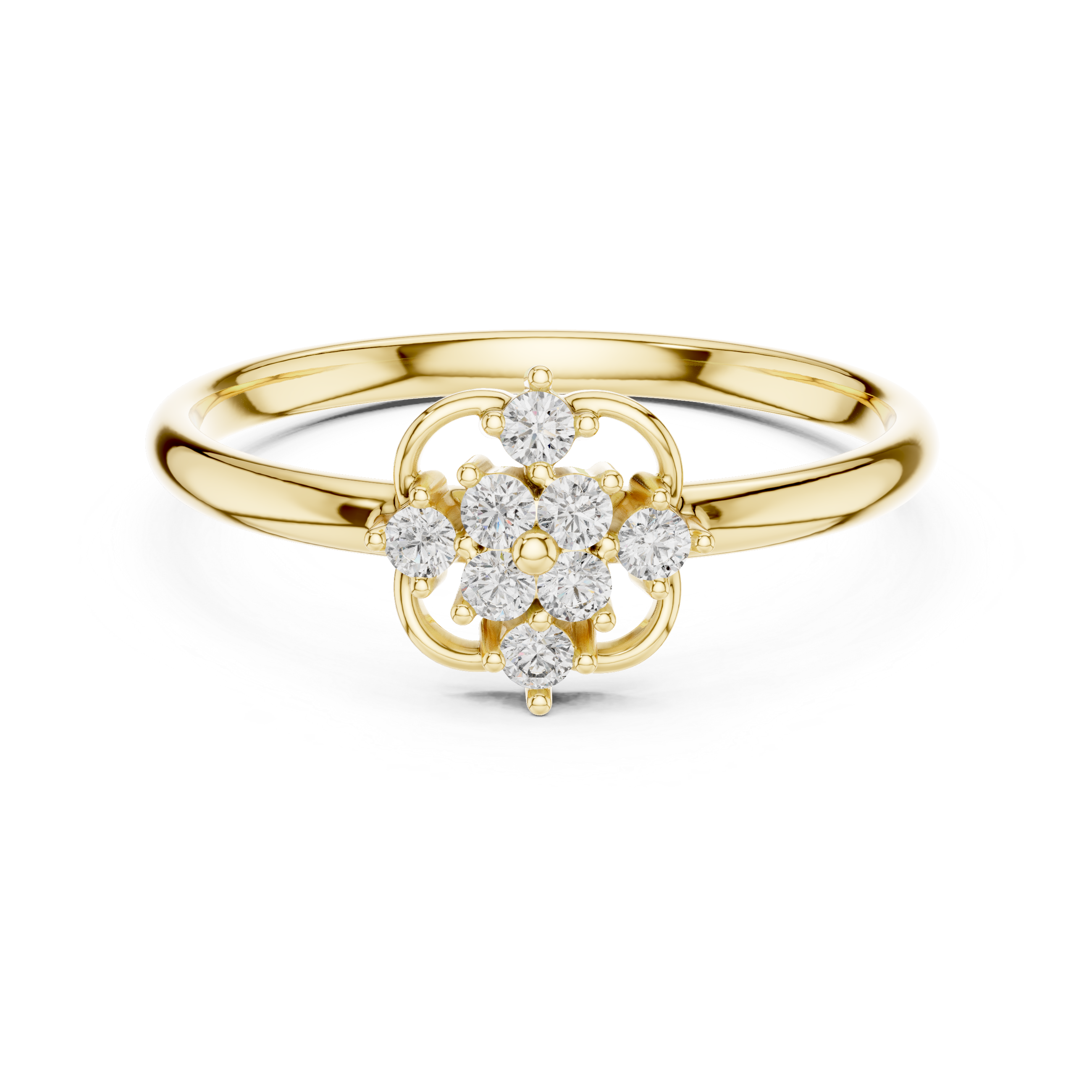 Classic Floral Diamond Cluster Ring – Open Petal Halo Design