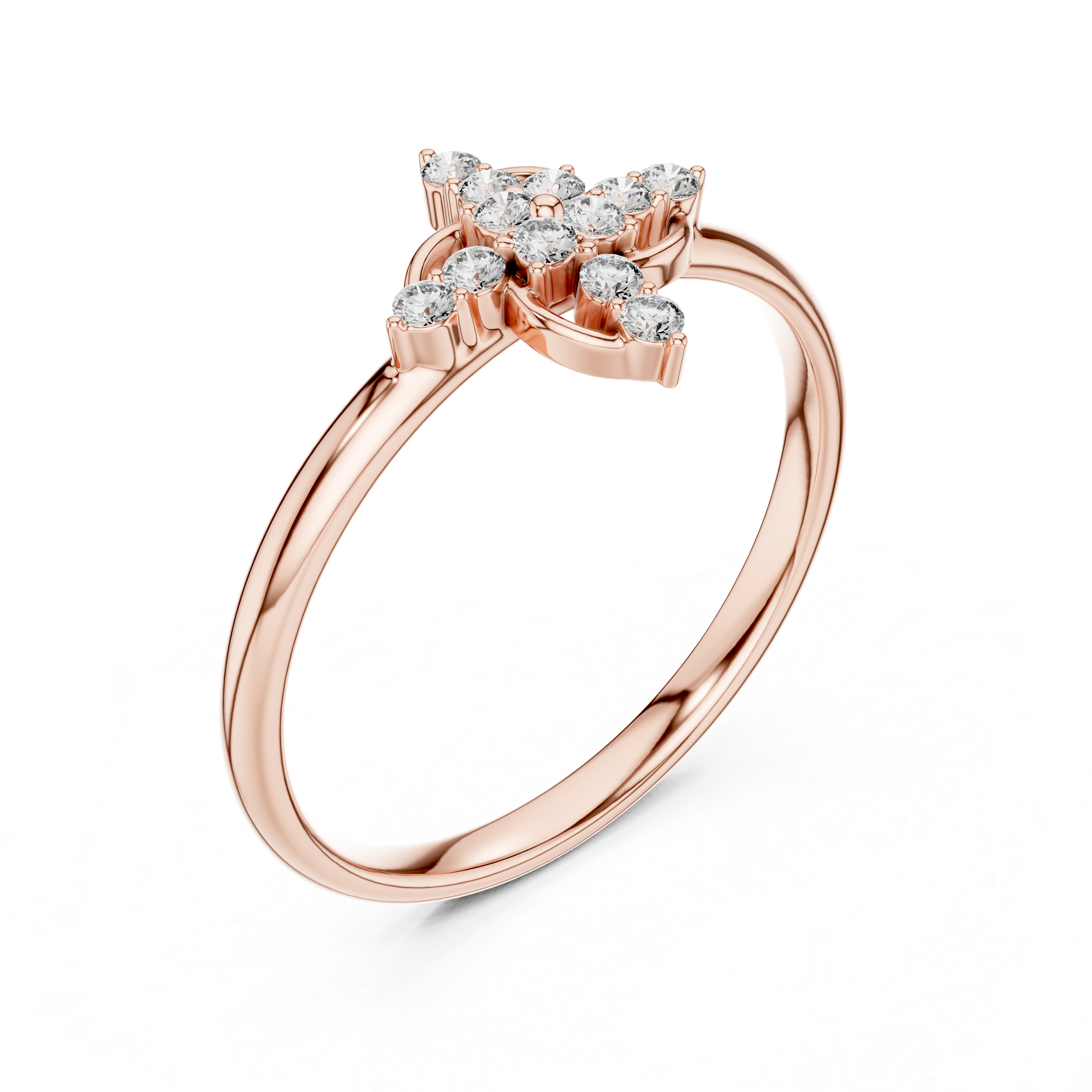 Floral Swirl Diamond Ring – Elegant Cross Cluster Design