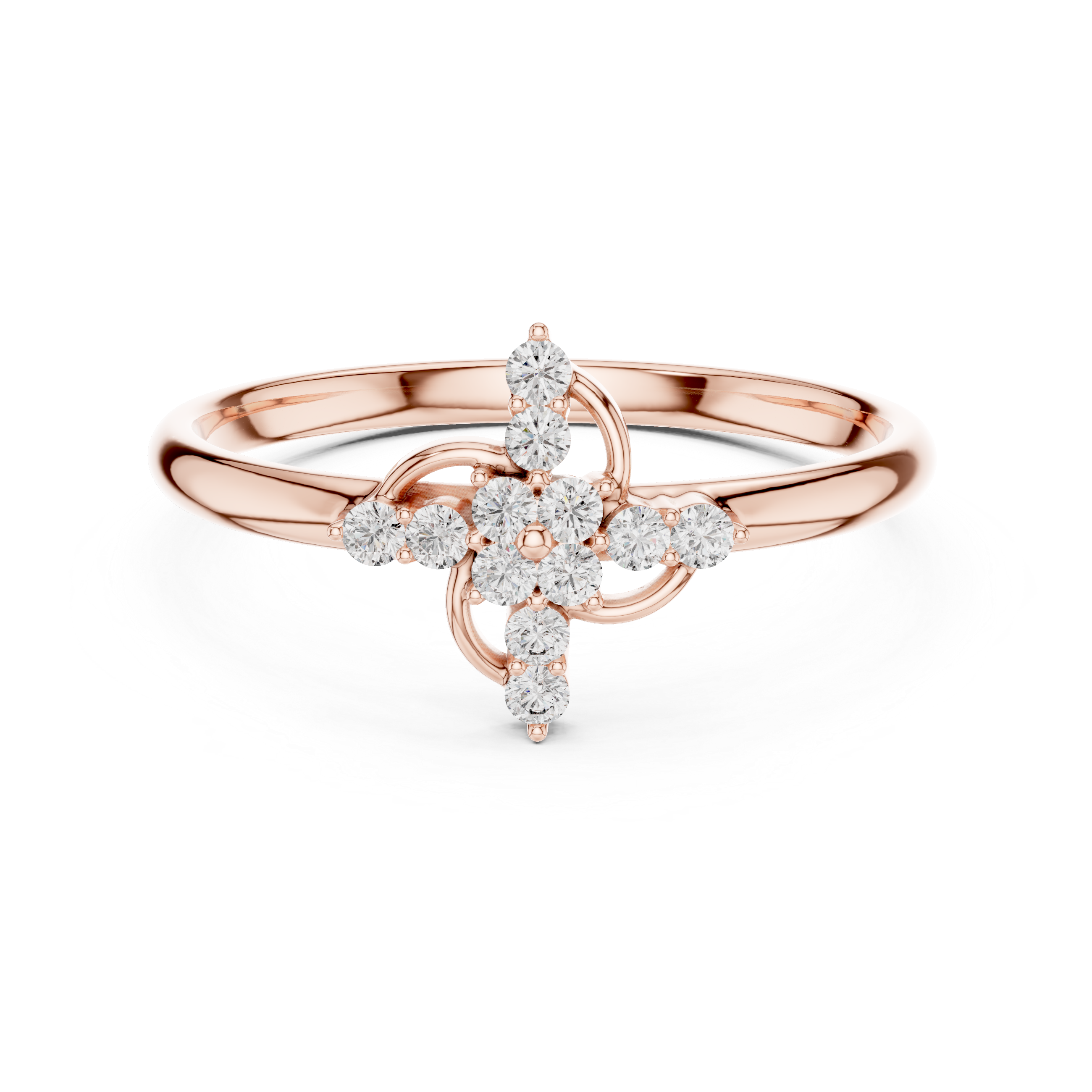 Floral Swirl Diamond Ring – Elegant Cross Cluster Design