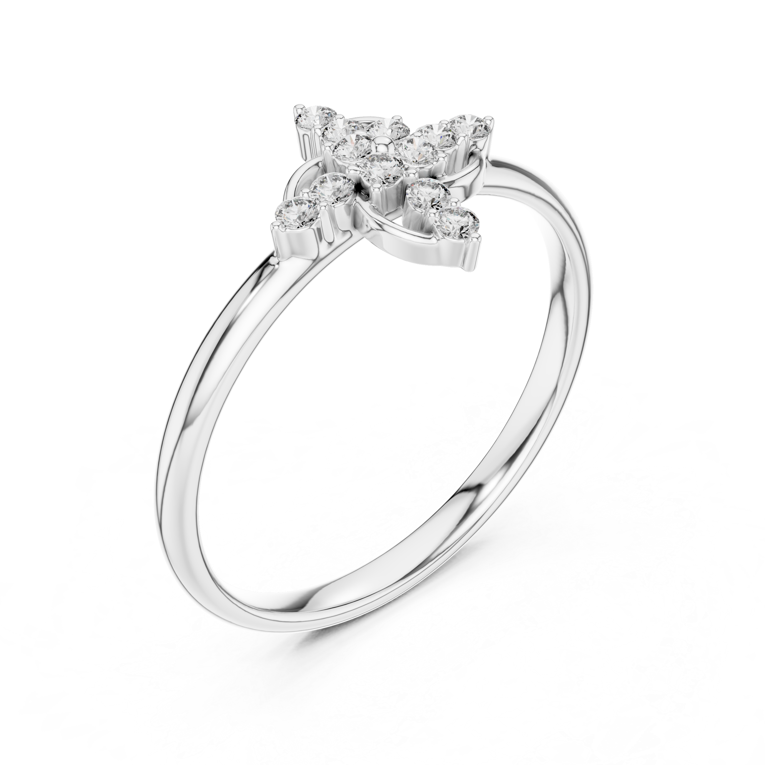 Floral Swirl Diamond Ring – Elegant Cross Cluster Design