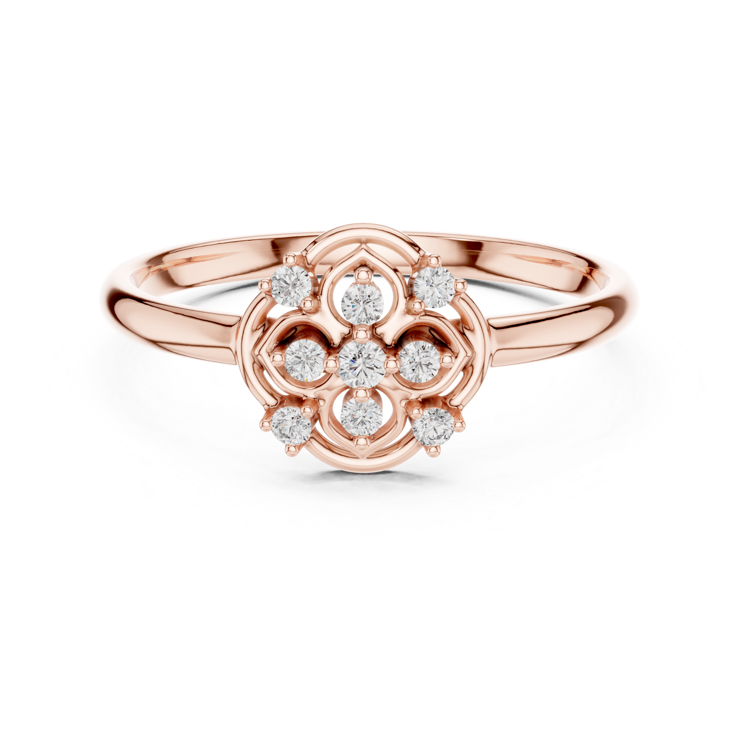 Classic Round Floral Diamond Ring – Elegant Openwork Cluster Design