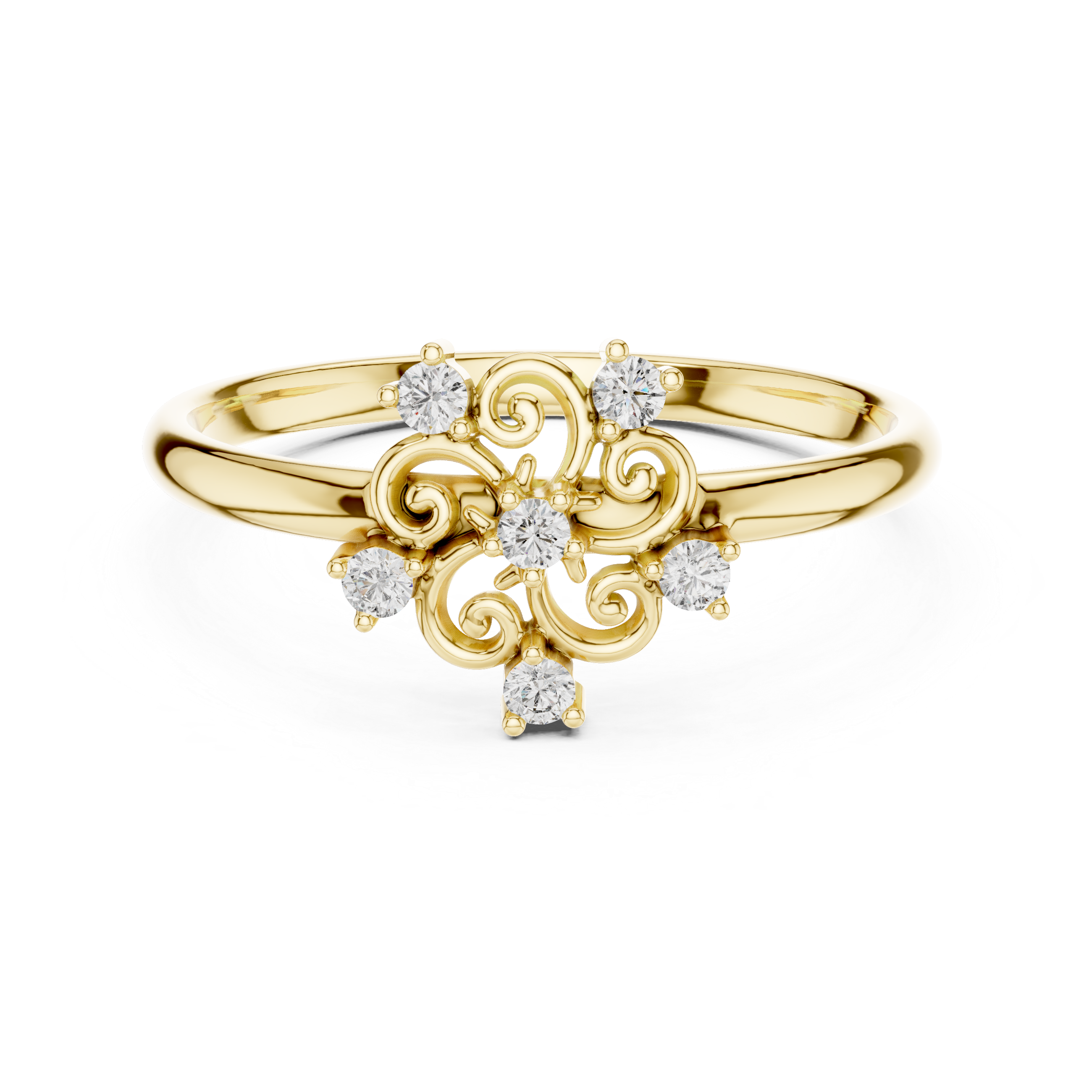 Vintage Scroll Diamond Ring – Ornate Floral Filigree Design