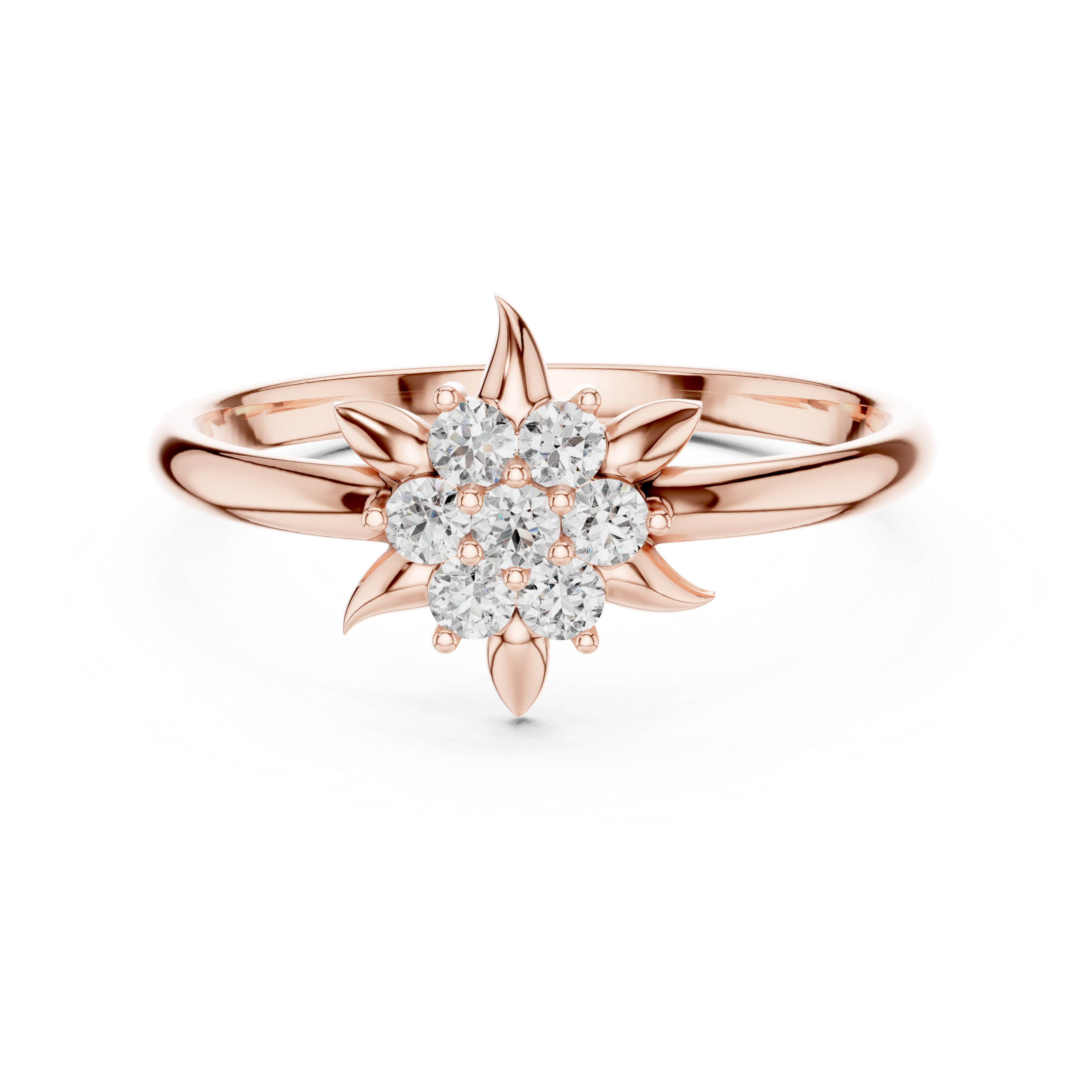 Floral Star Diamond Cluster Ring with Petal Detailing