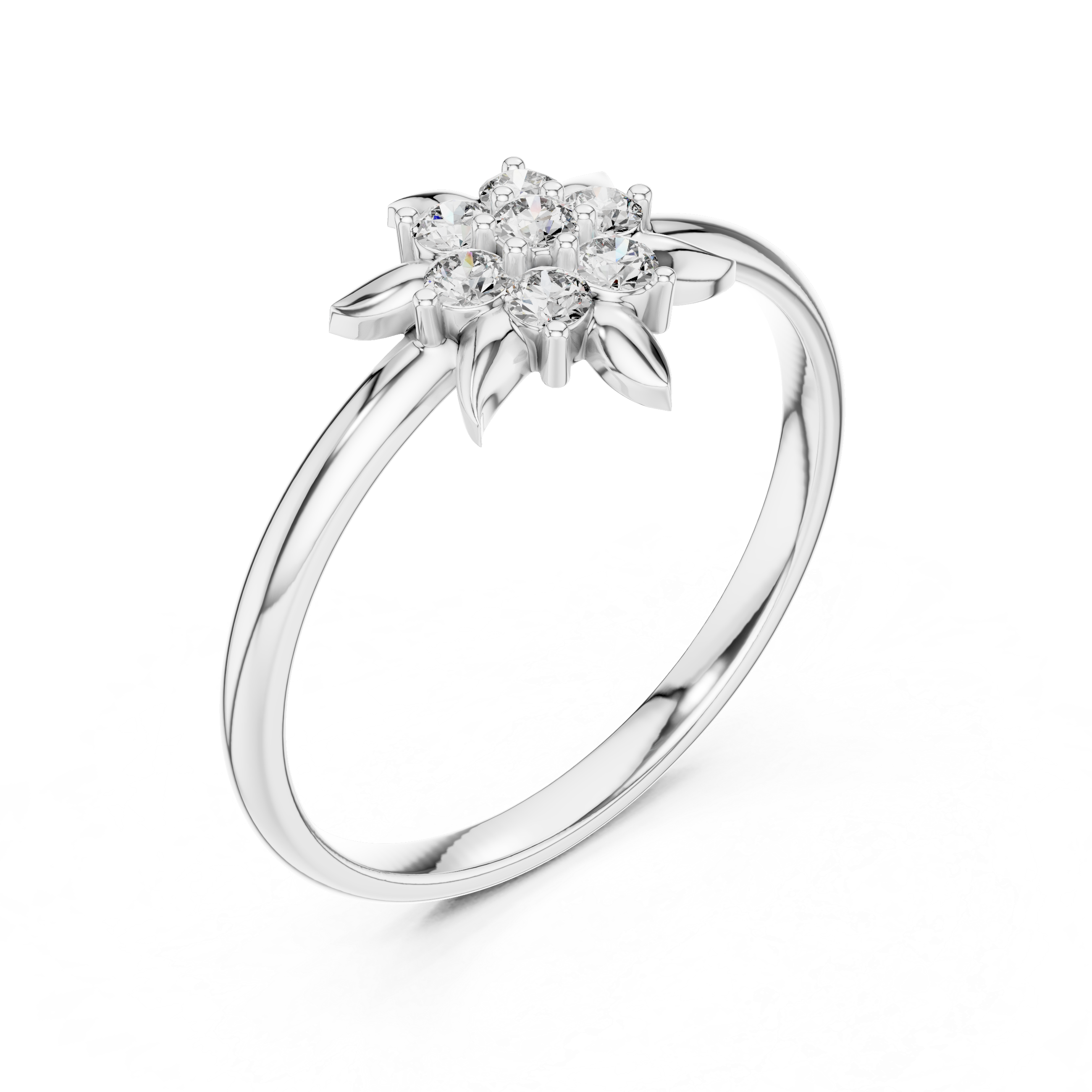 Floral Star Diamond Cluster Ring with Petal Detailing