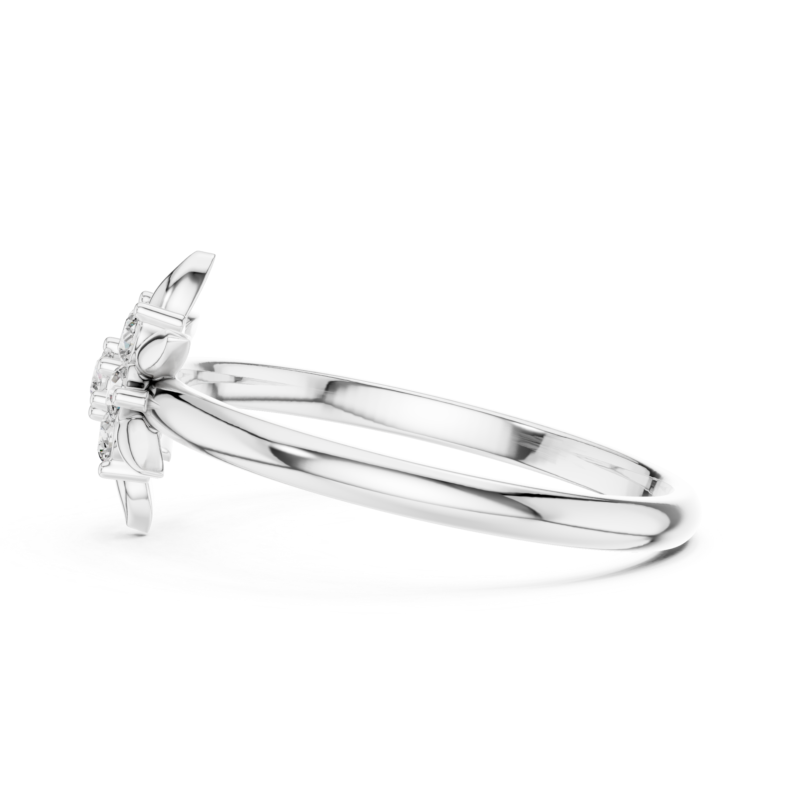 Floral Star Diamond Cluster Ring with Petal Detailing