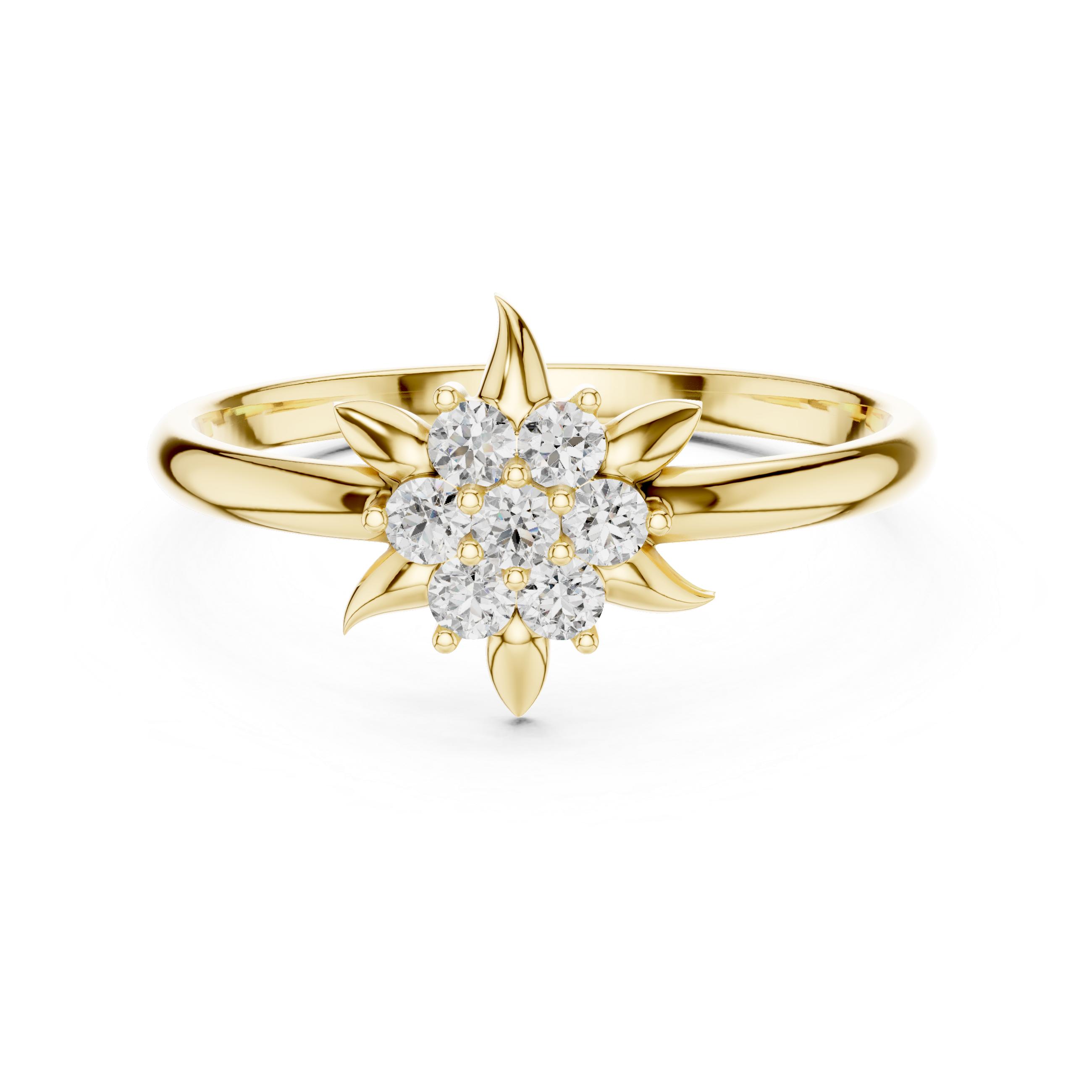 Floral Star Diamond Cluster Ring with Petal Detailing