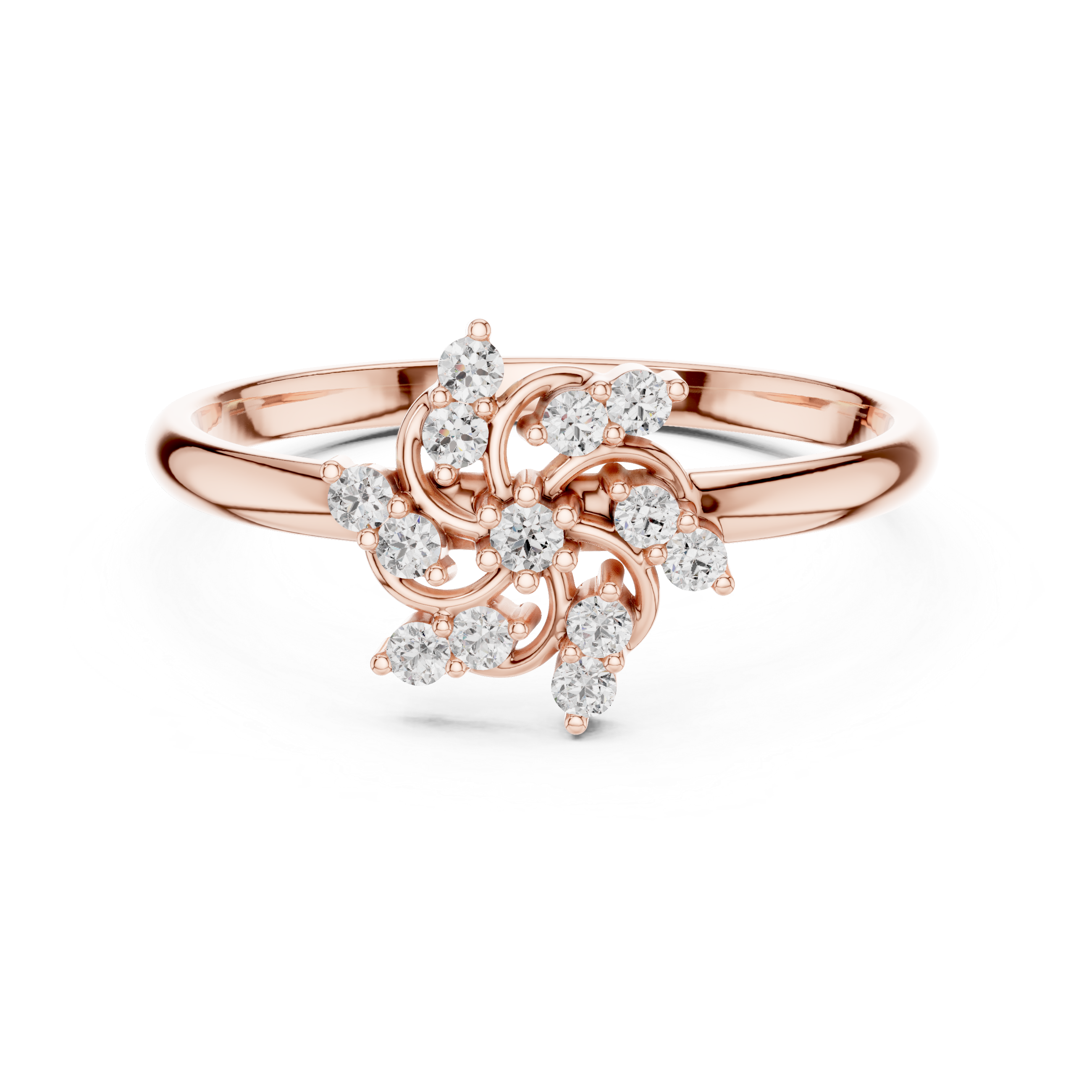 Abstract Swirl Diamond Cluster Ring with Openwork Design
