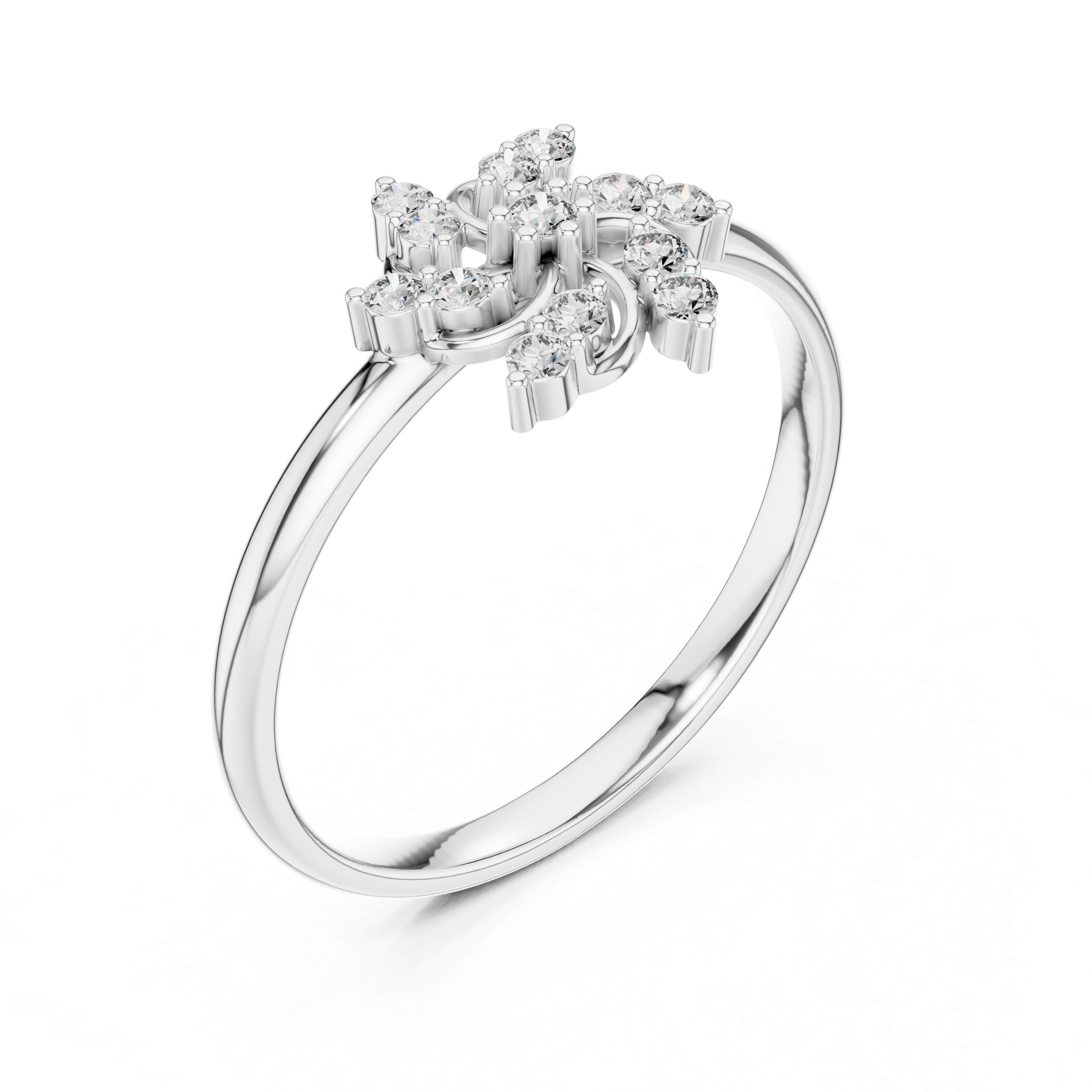 Abstract Swirl Diamond Cluster Ring with Openwork Design