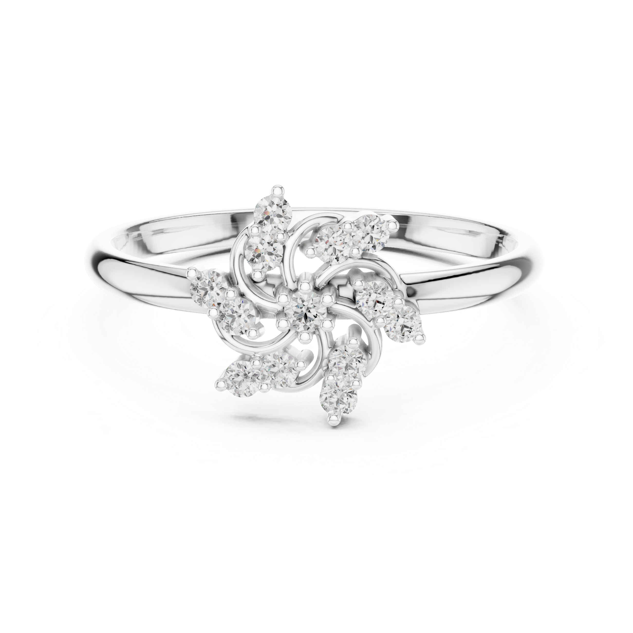 Abstract Swirl Diamond Cluster Ring with Openwork Design