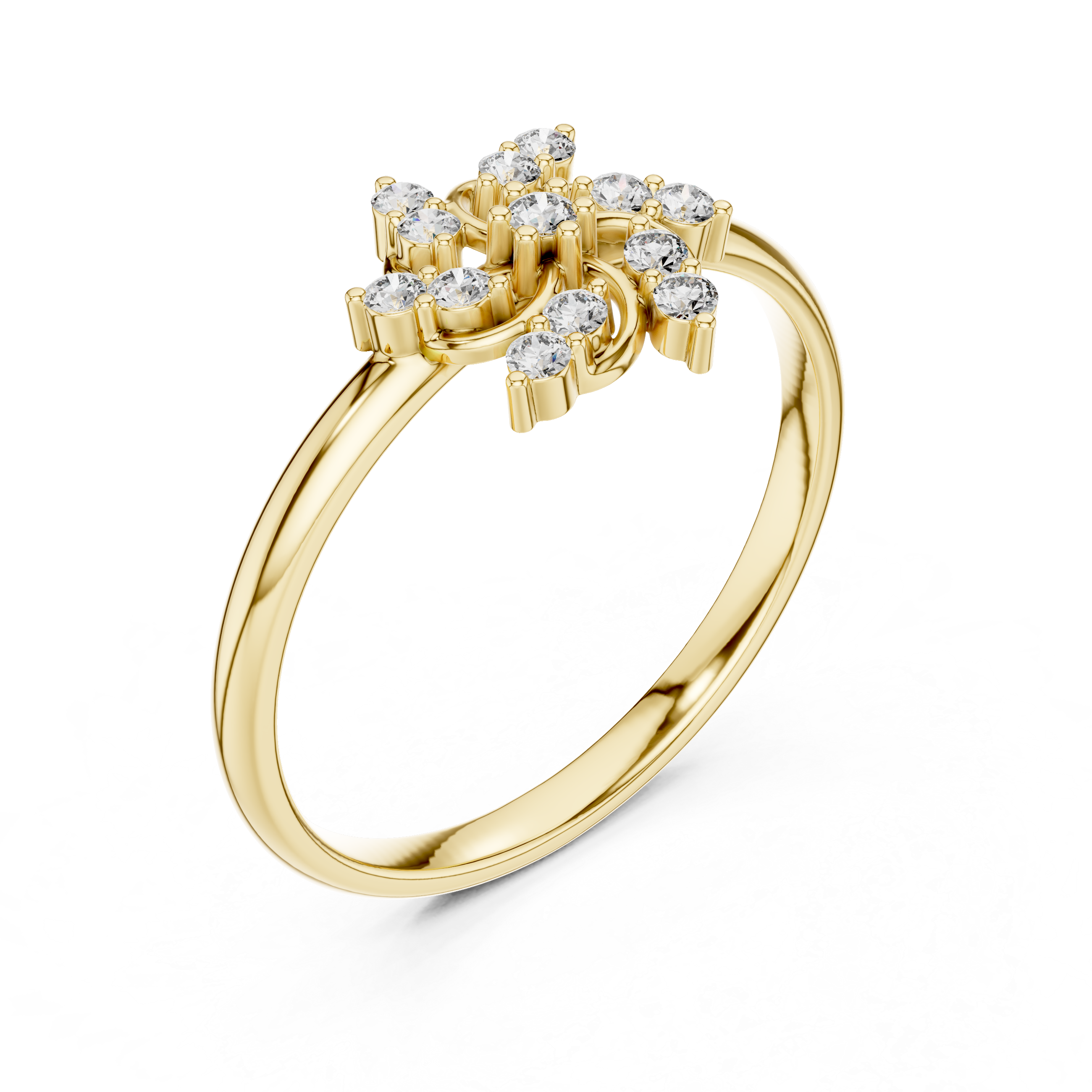 Abstract Swirl Diamond Cluster Ring with Openwork Design