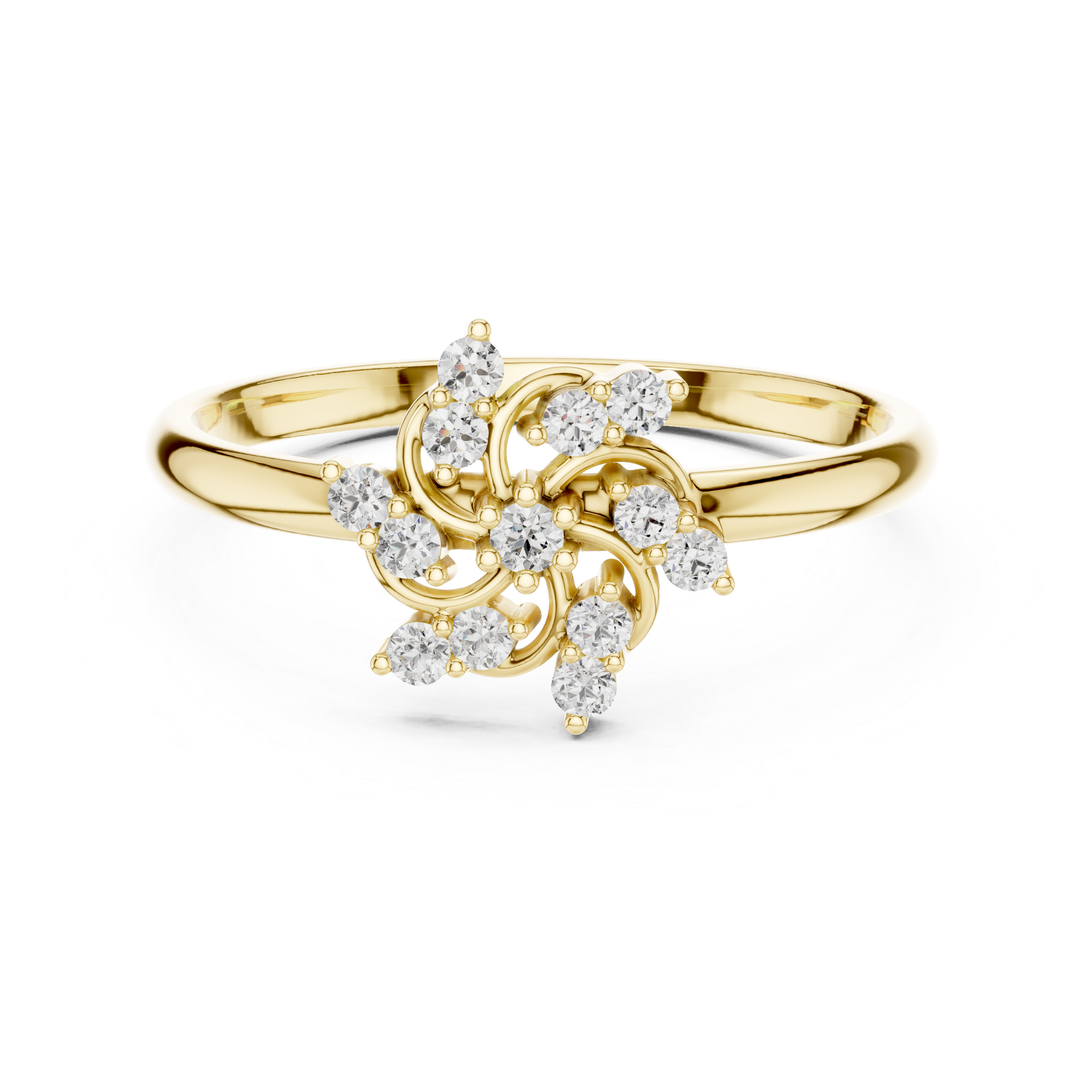 Abstract Swirl Diamond Cluster Ring with Openwork Design