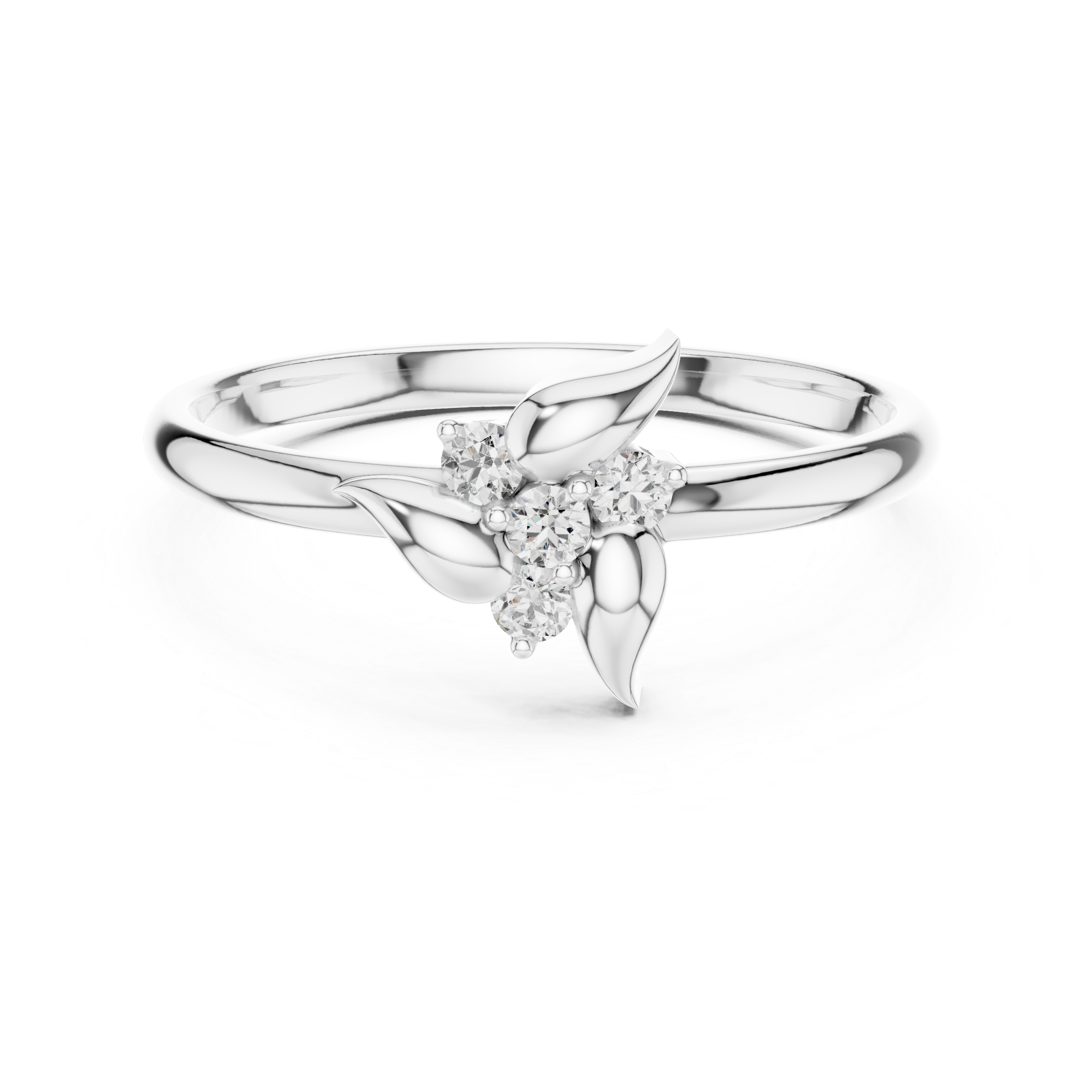 Minimal Leaf Accent Diamond Cluster Ring