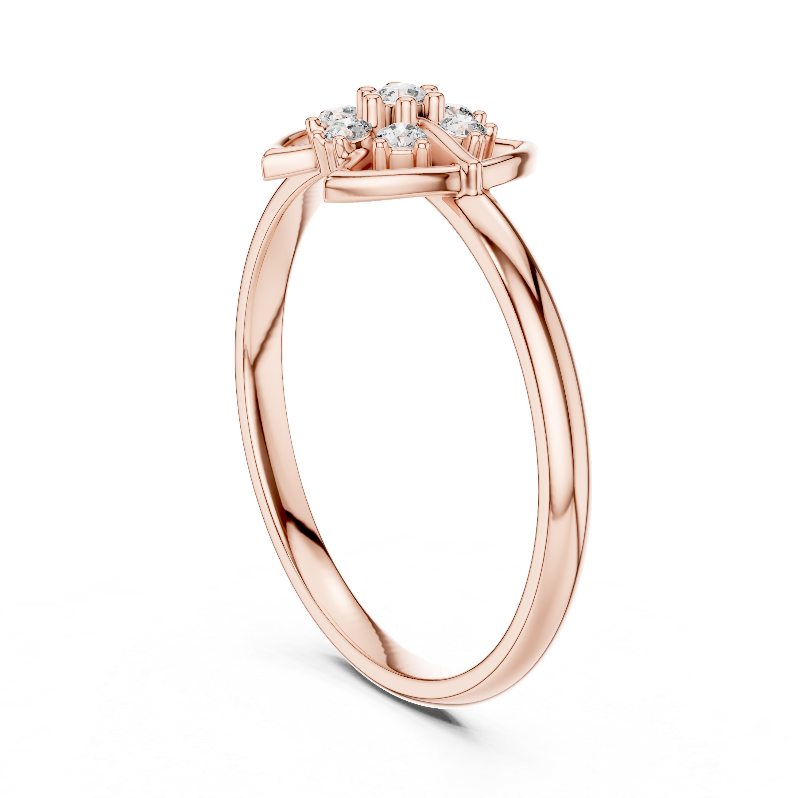 Geometric Floral Diamond Cluster Ring with Double Petal Frame