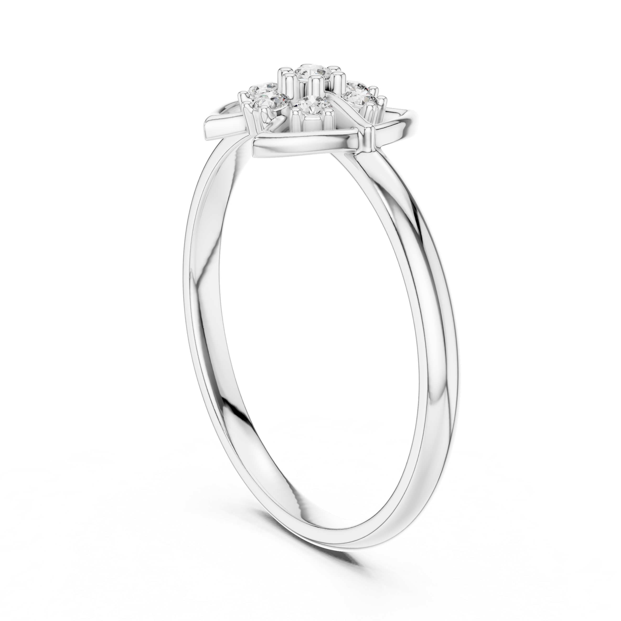Geometric Floral Diamond Cluster Ring with Double Petal Frame
