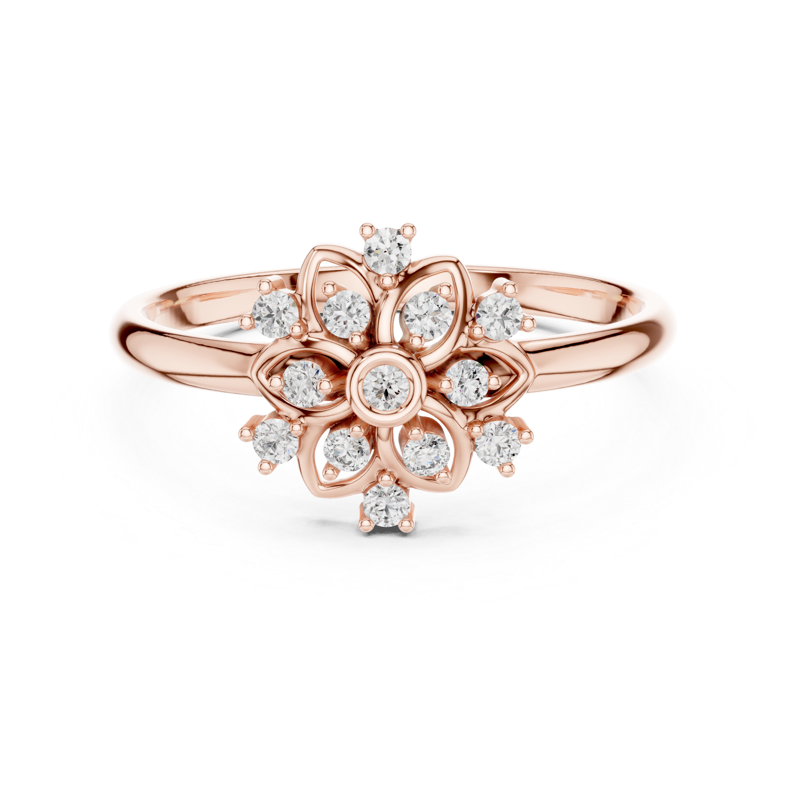 Floral Halo Diamond Cluster Ring with Open Petal Design
