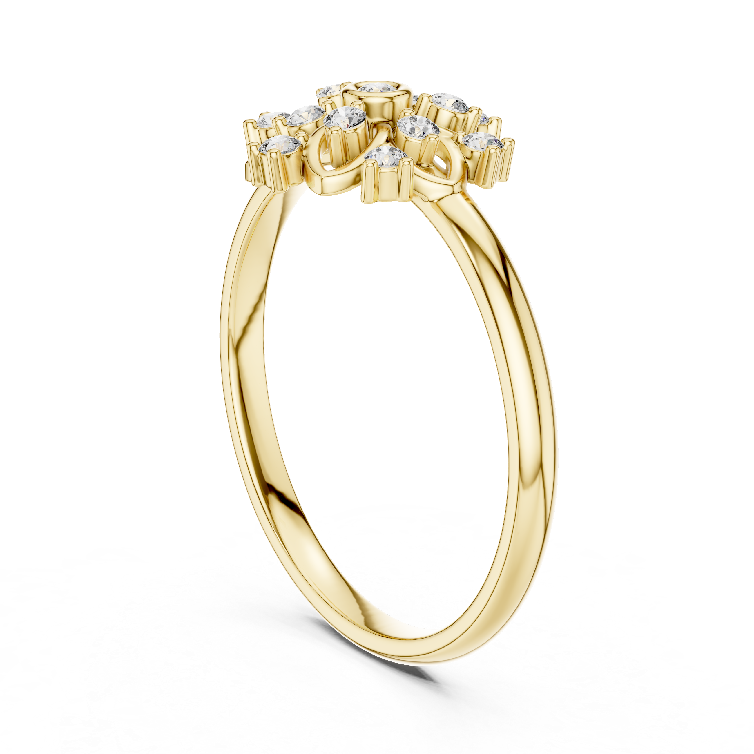 Floral Halo Diamond Cluster Ring with Open Petal Design