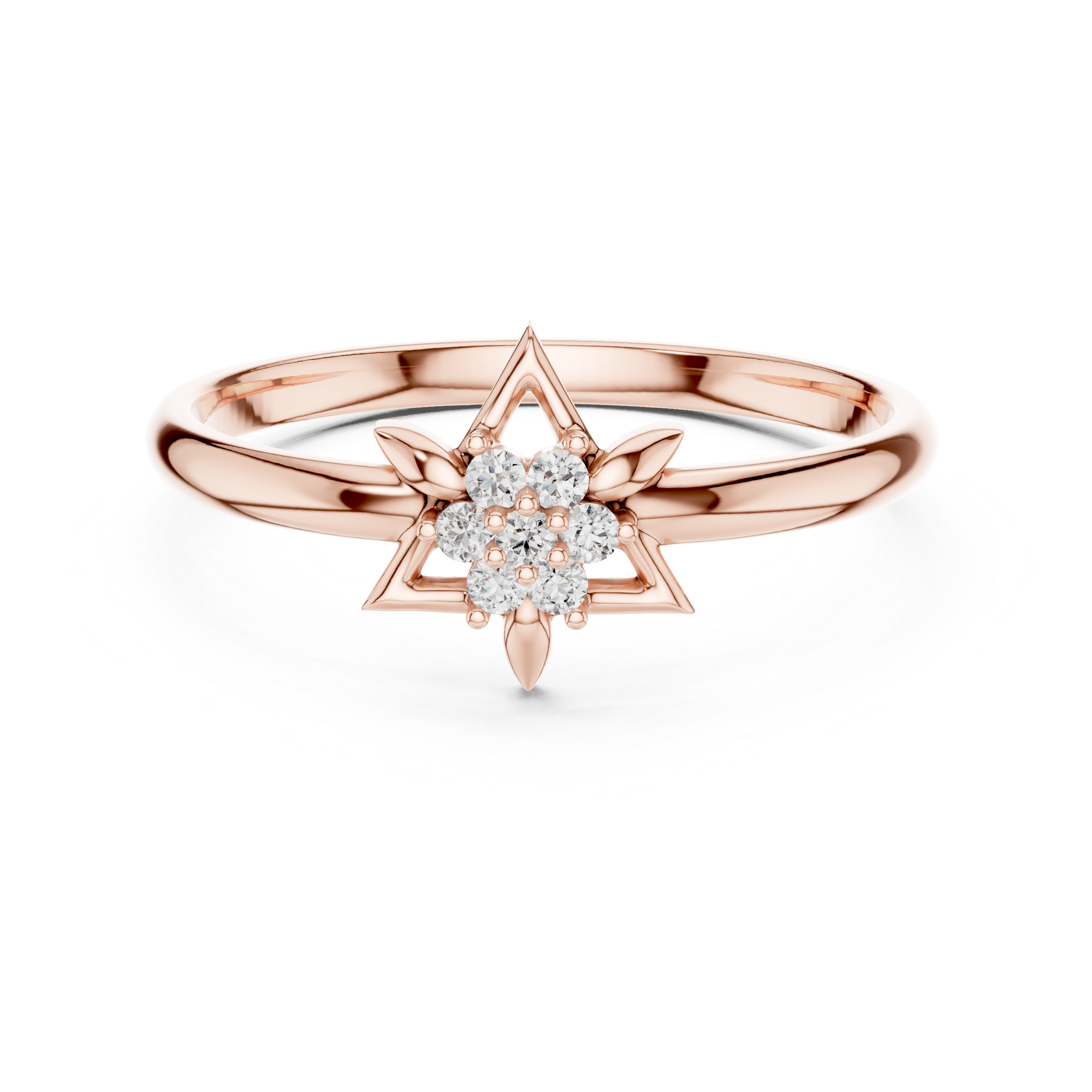 Geometric Star Diamond Cluster Ring with Floral Accents
