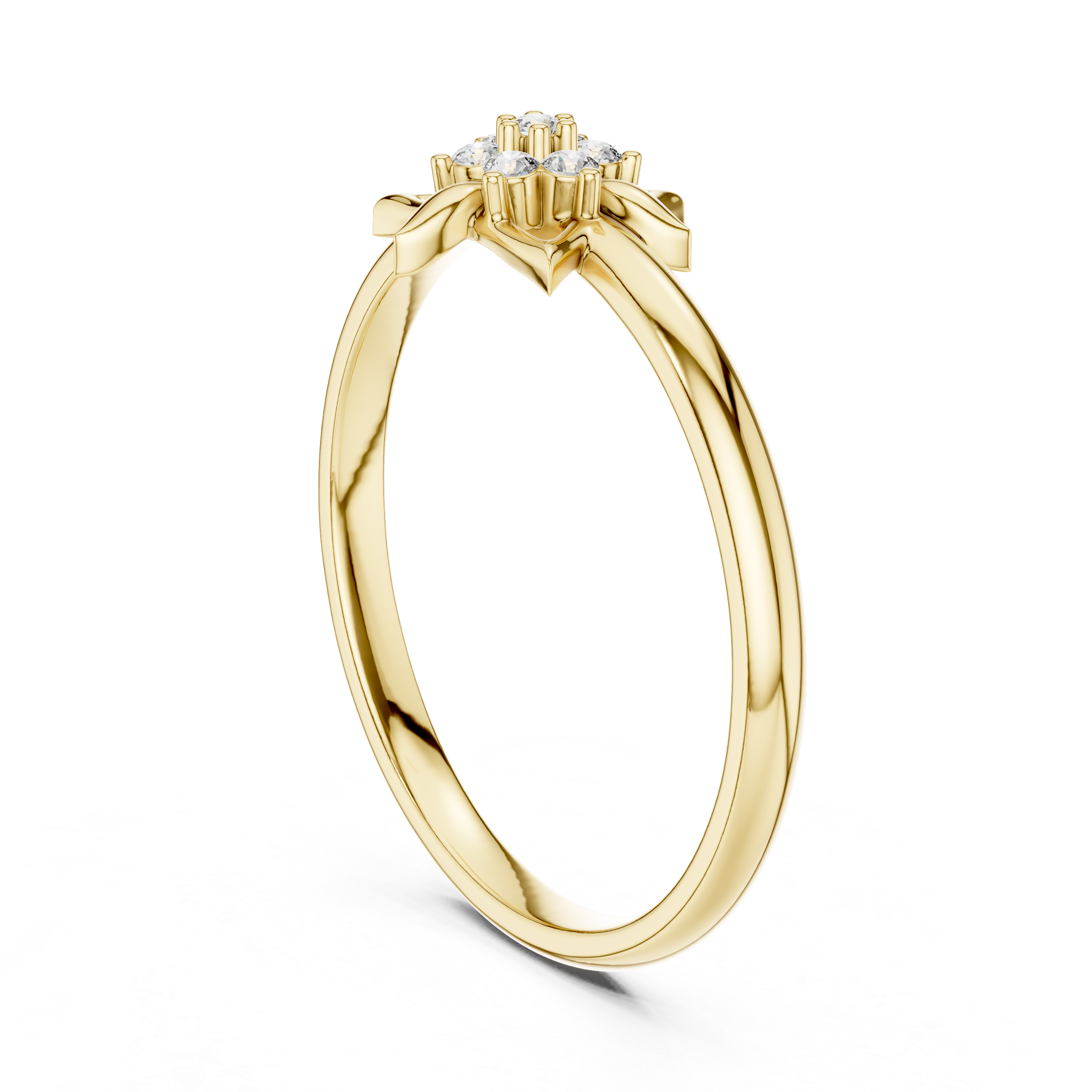 Geometric Star Diamond Cluster Ring with Floral Accents